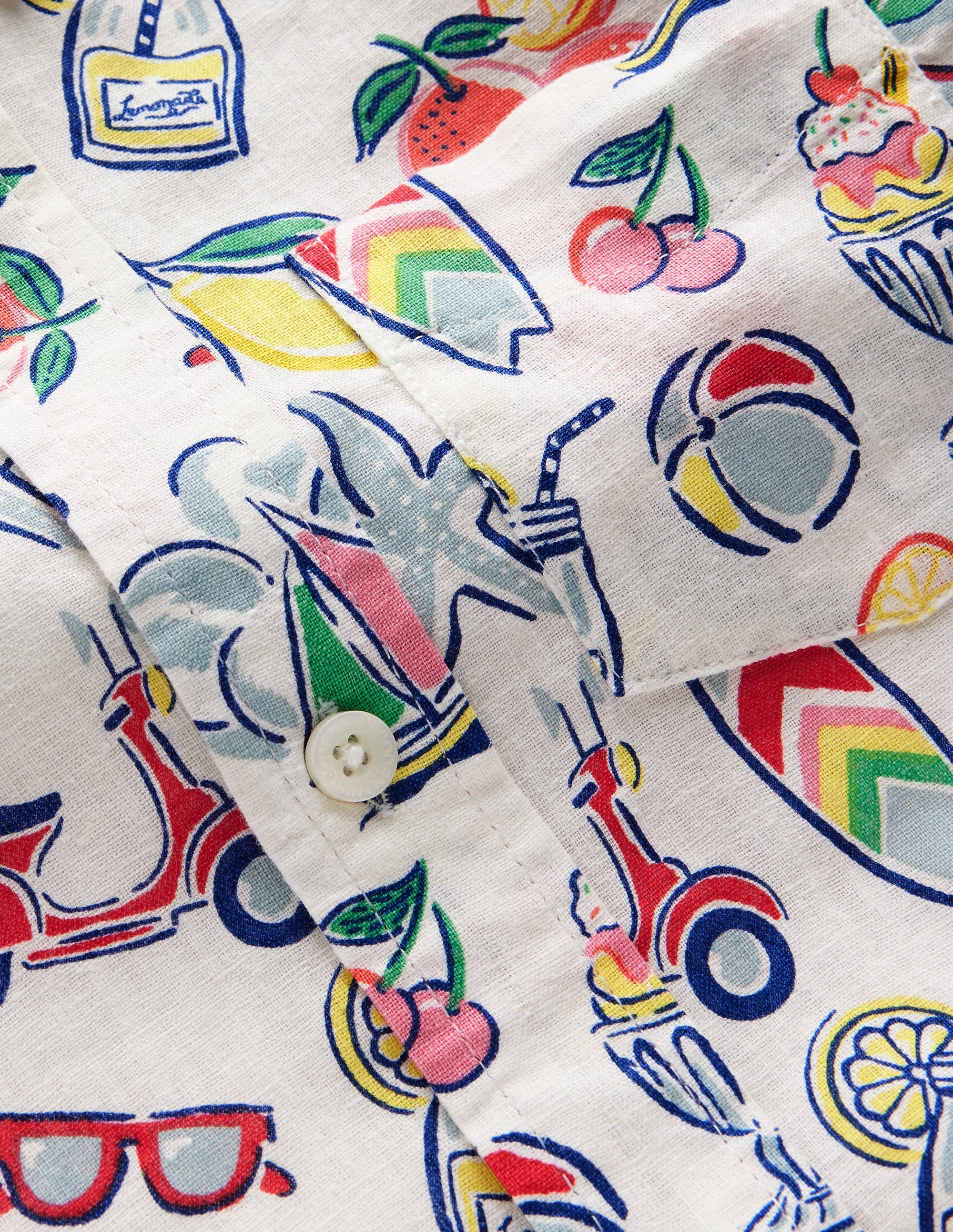 Cotton Linen Shirt-Ivory Holiday Print - Image 3