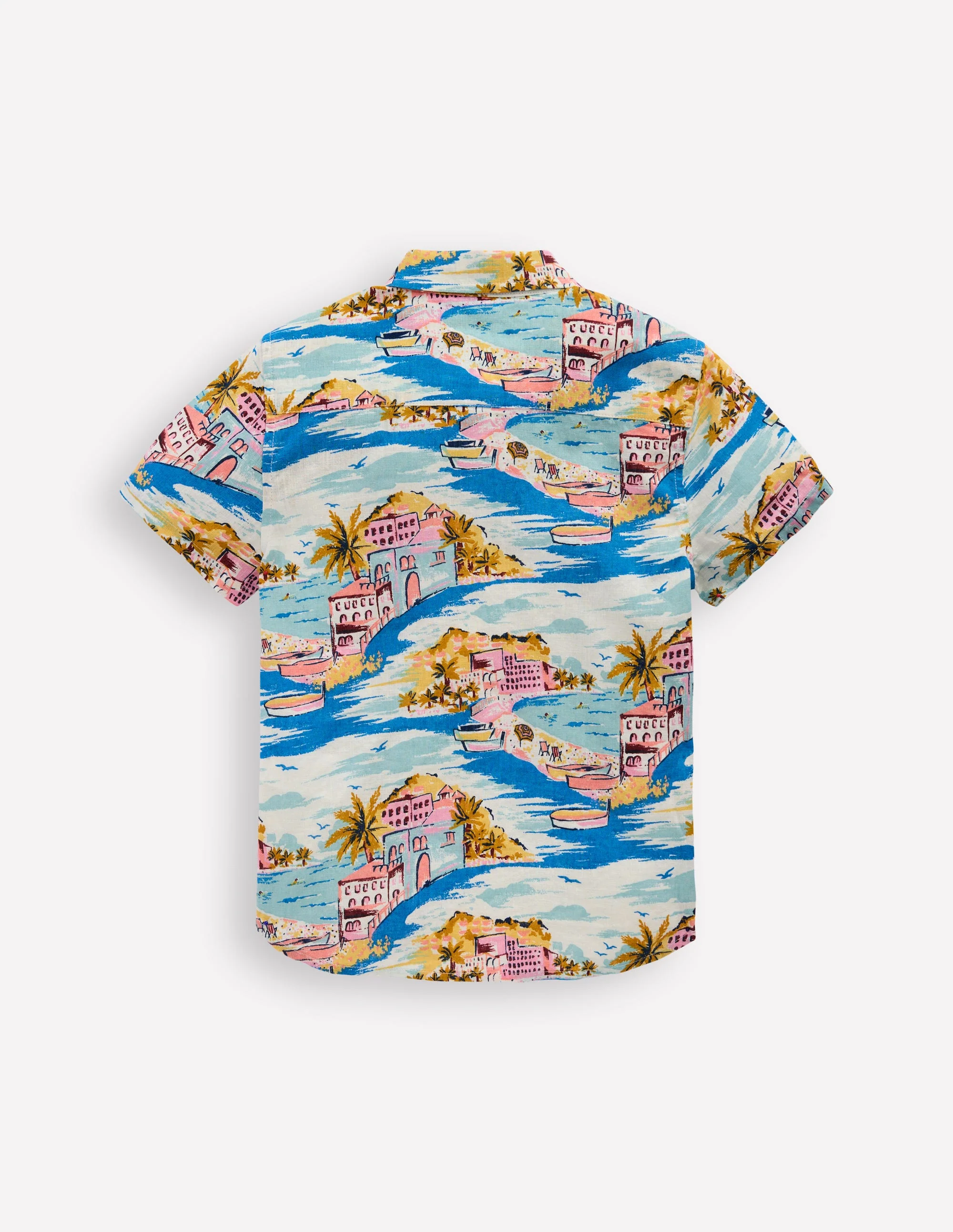 Cotton Linen Shirt-Multi Coastal Scene - Image 2