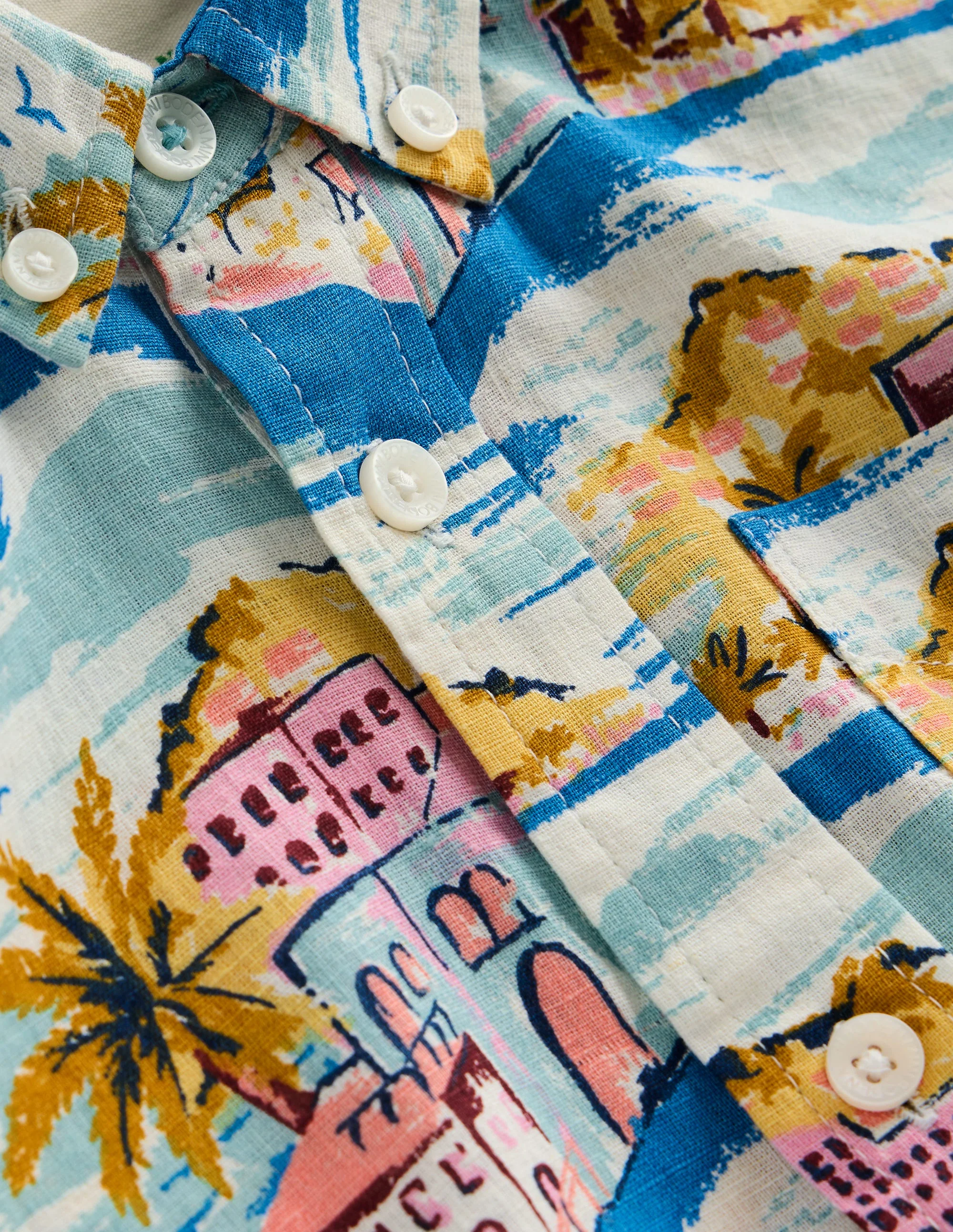 Cotton Linen Shirt-Multi Coastal Scene - Image 3