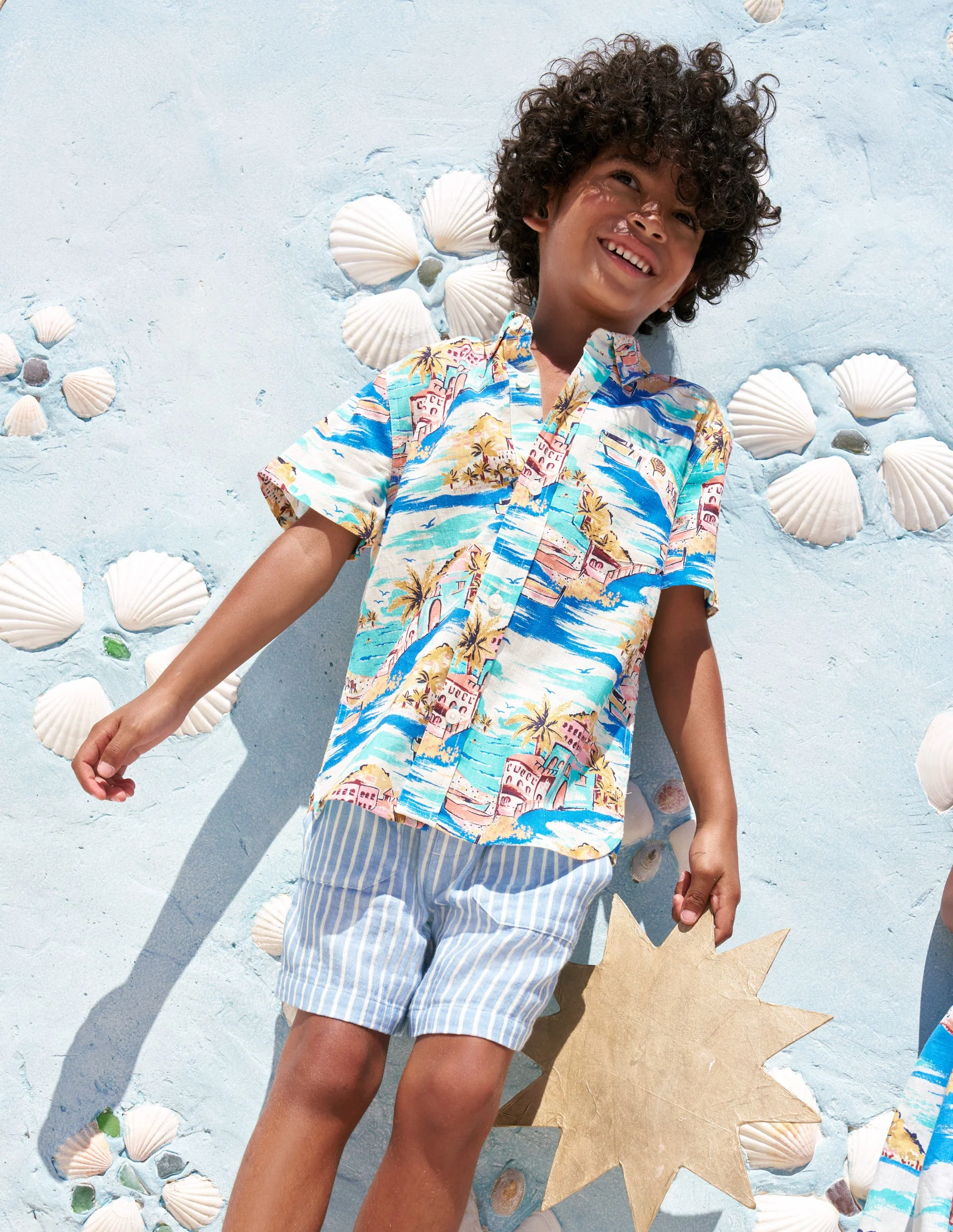 Cotton Linen Shirt-Multi Coastal Scene - Image 4