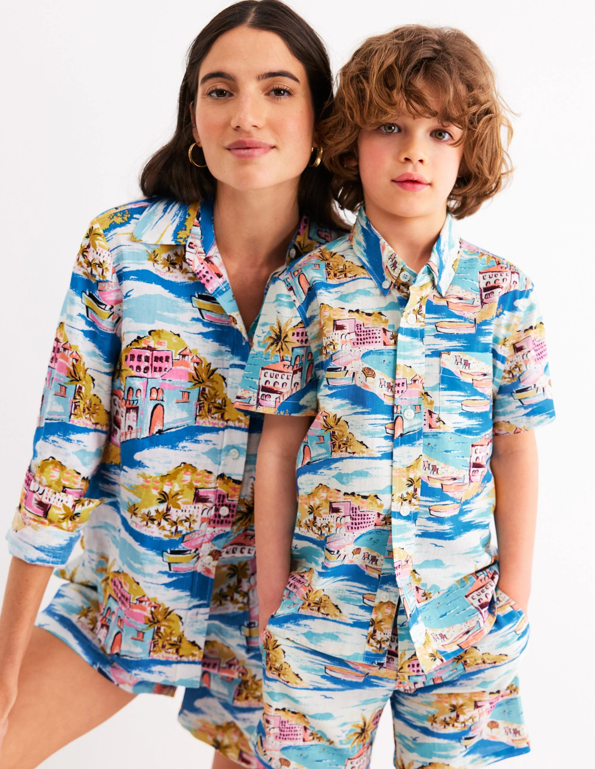 Cotton Linen Shirt-Multi Coastal Scene - Image 5
