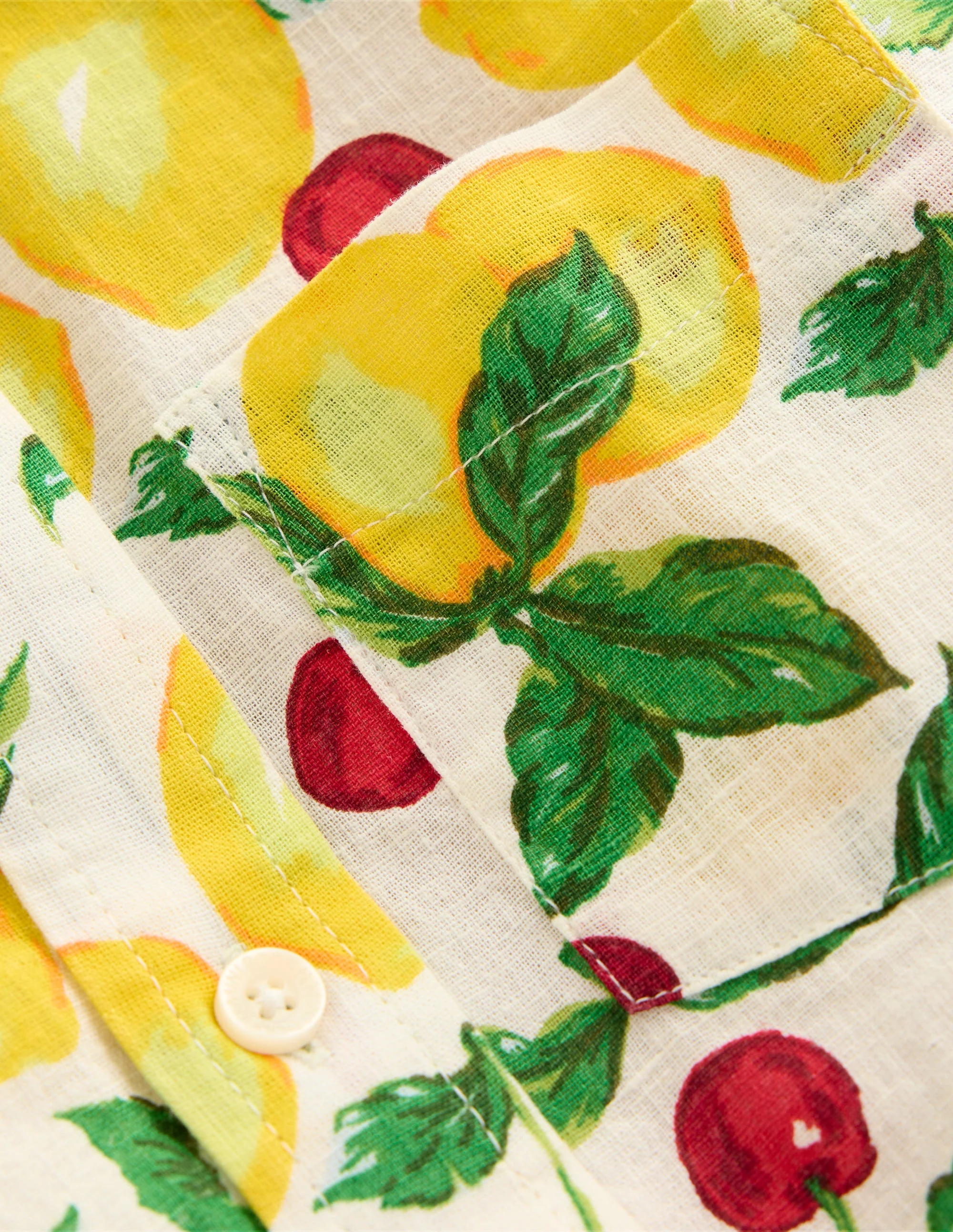 Cotton Linen Shirt-Soft Ivory Lemons and Cherries - Image 3