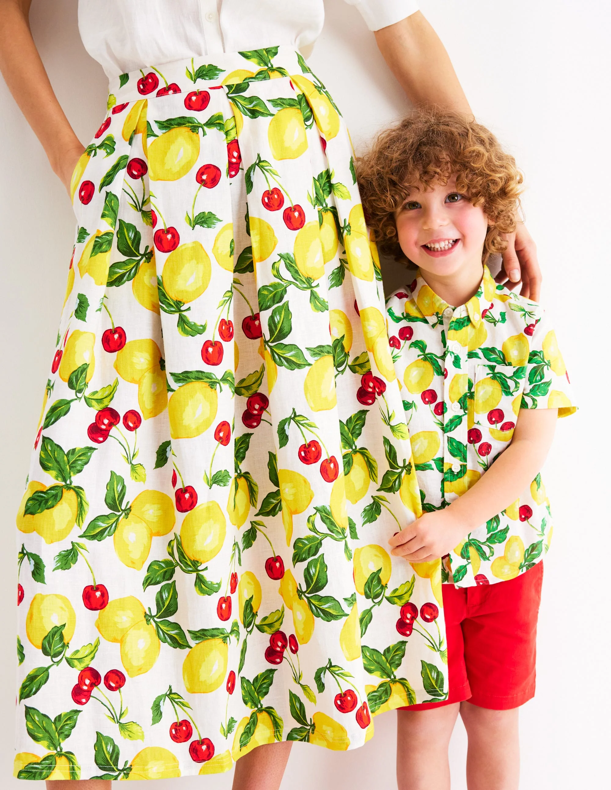 Cotton Linen Shirt-Soft Ivory Lemons and Cherries - Image 4