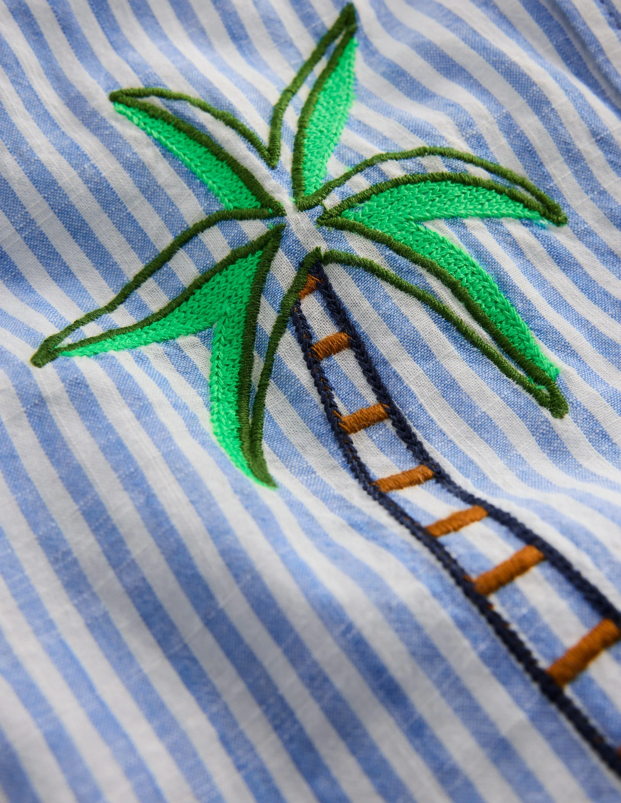 Embroidered Short Sleeve Shirt-Sea Side Embroidery - Image 4