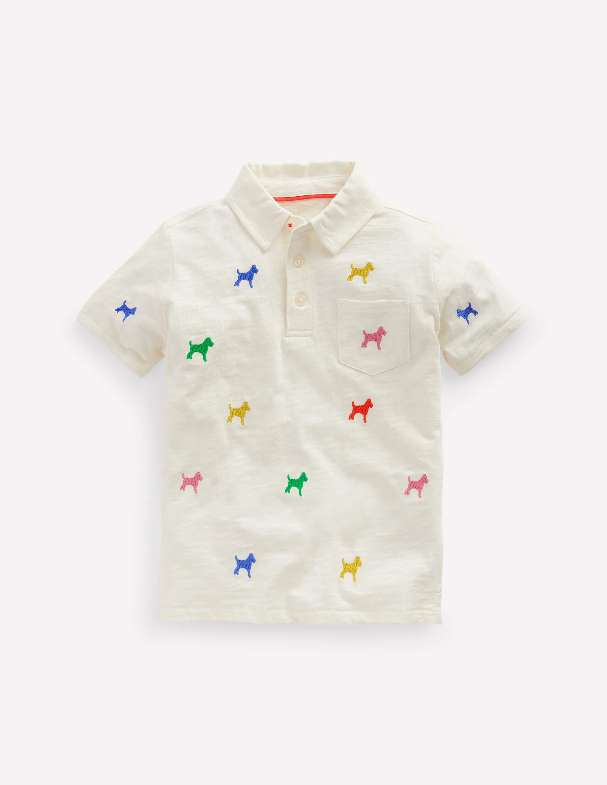 Embroidered Slub Polo Shirt-Ivory Rainbow Janet
