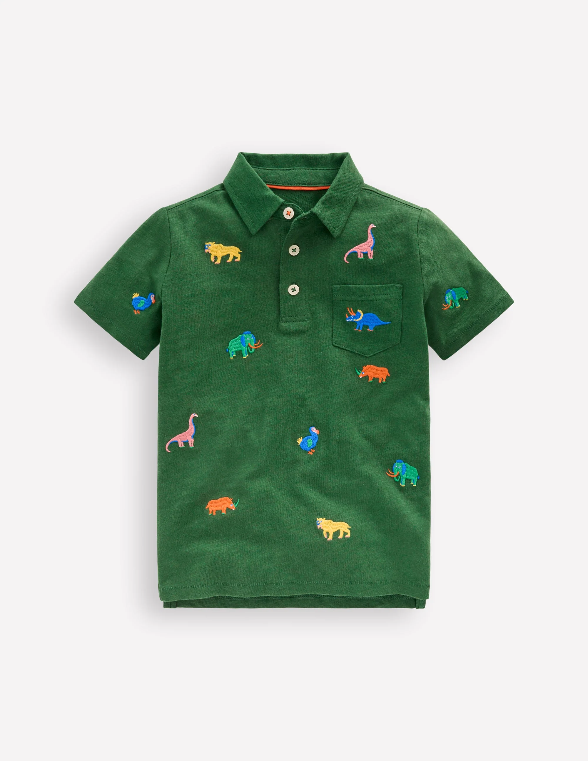Embroidered Slub Polo Shirt-Prehistoric Animals Embroidery