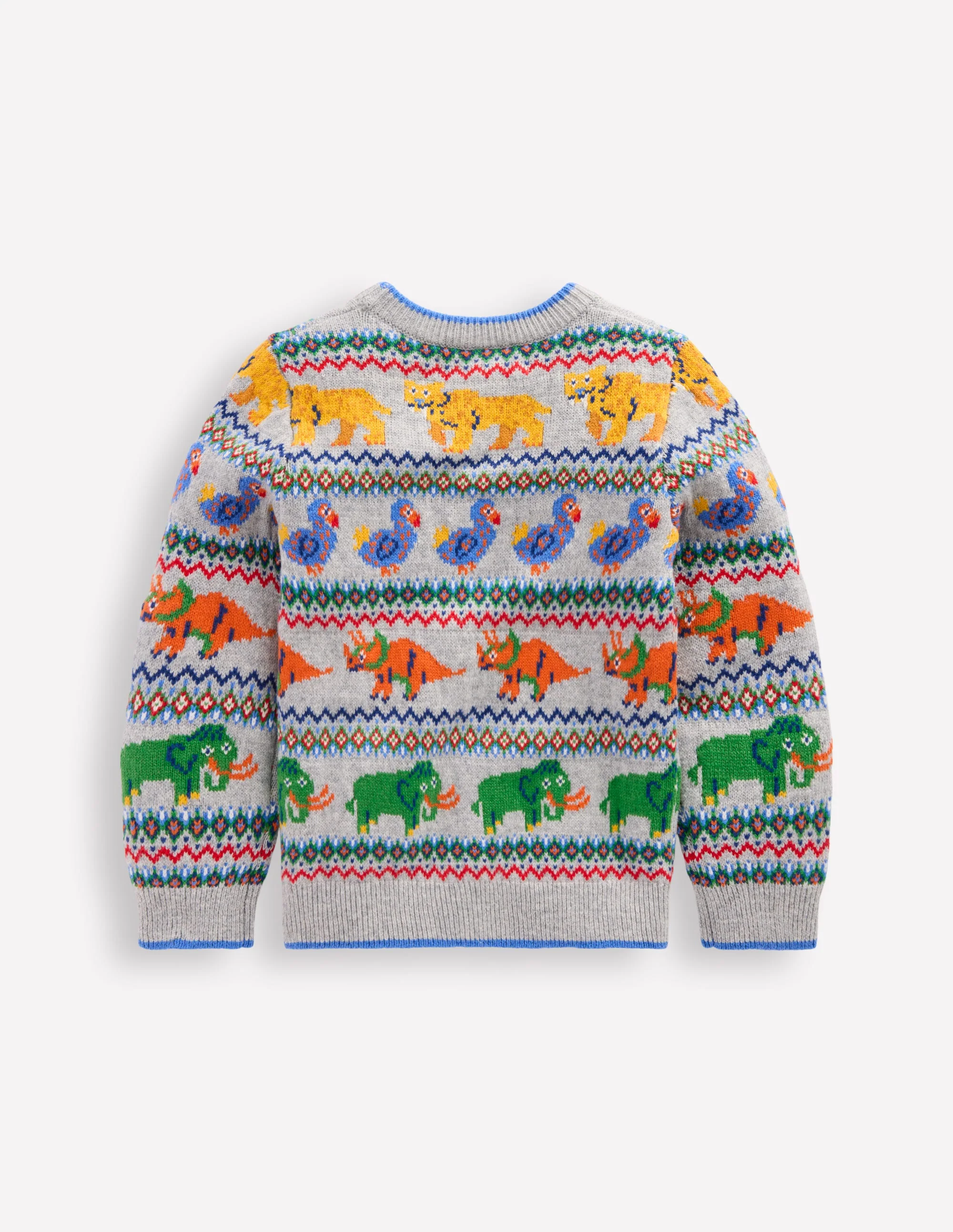 Fair Isle Jumper-Grey Marl Prehistoric Animals - Image 2