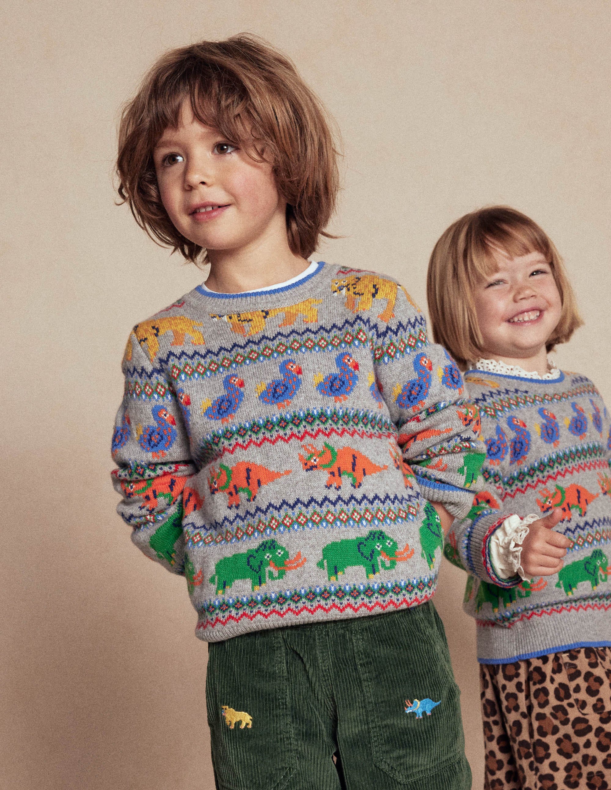 Fair Isle Jumper-Grey Marl Prehistoric Animals - Image 4