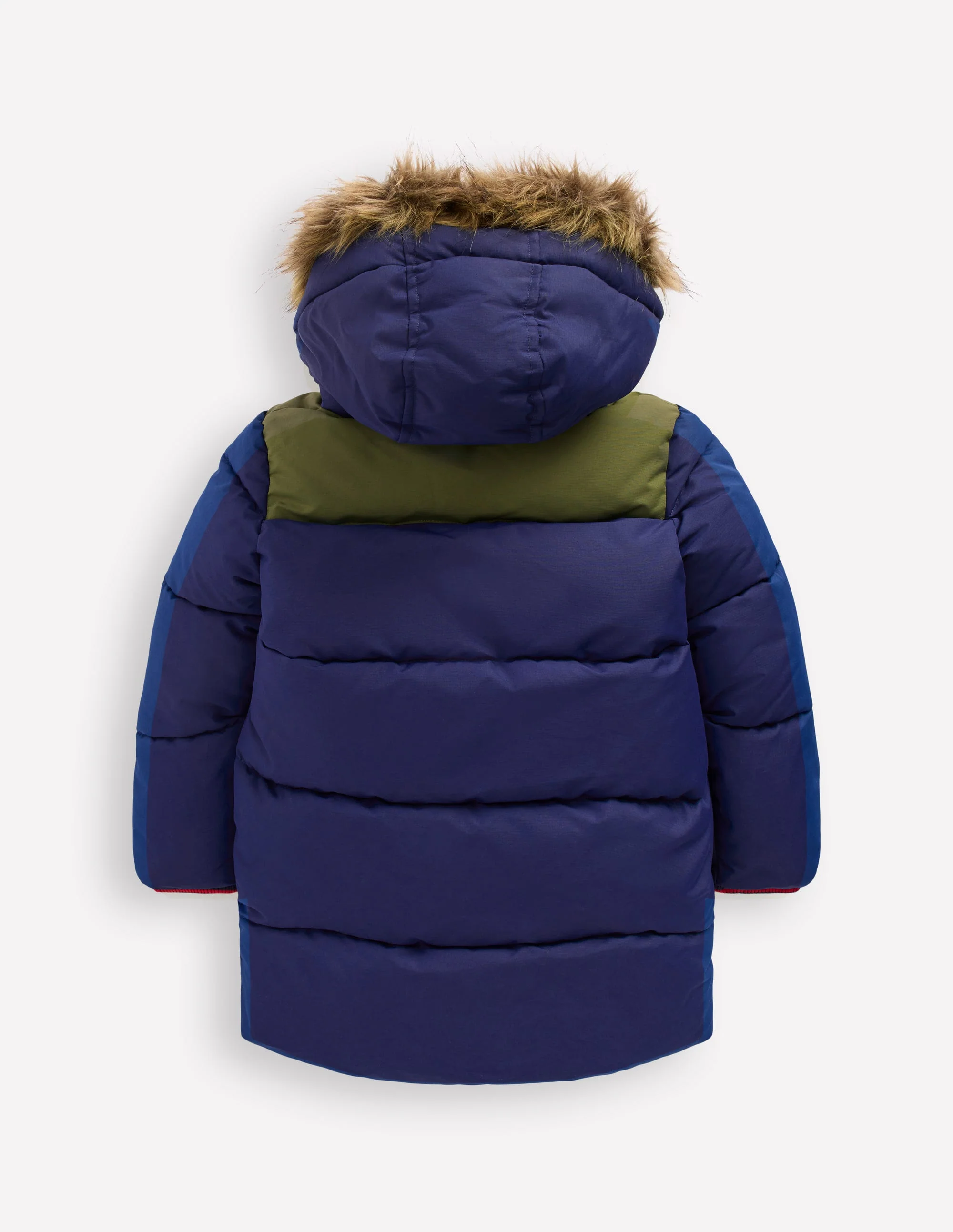 Fleece Lined Padded Coat-Navy Colourblock - Image 2