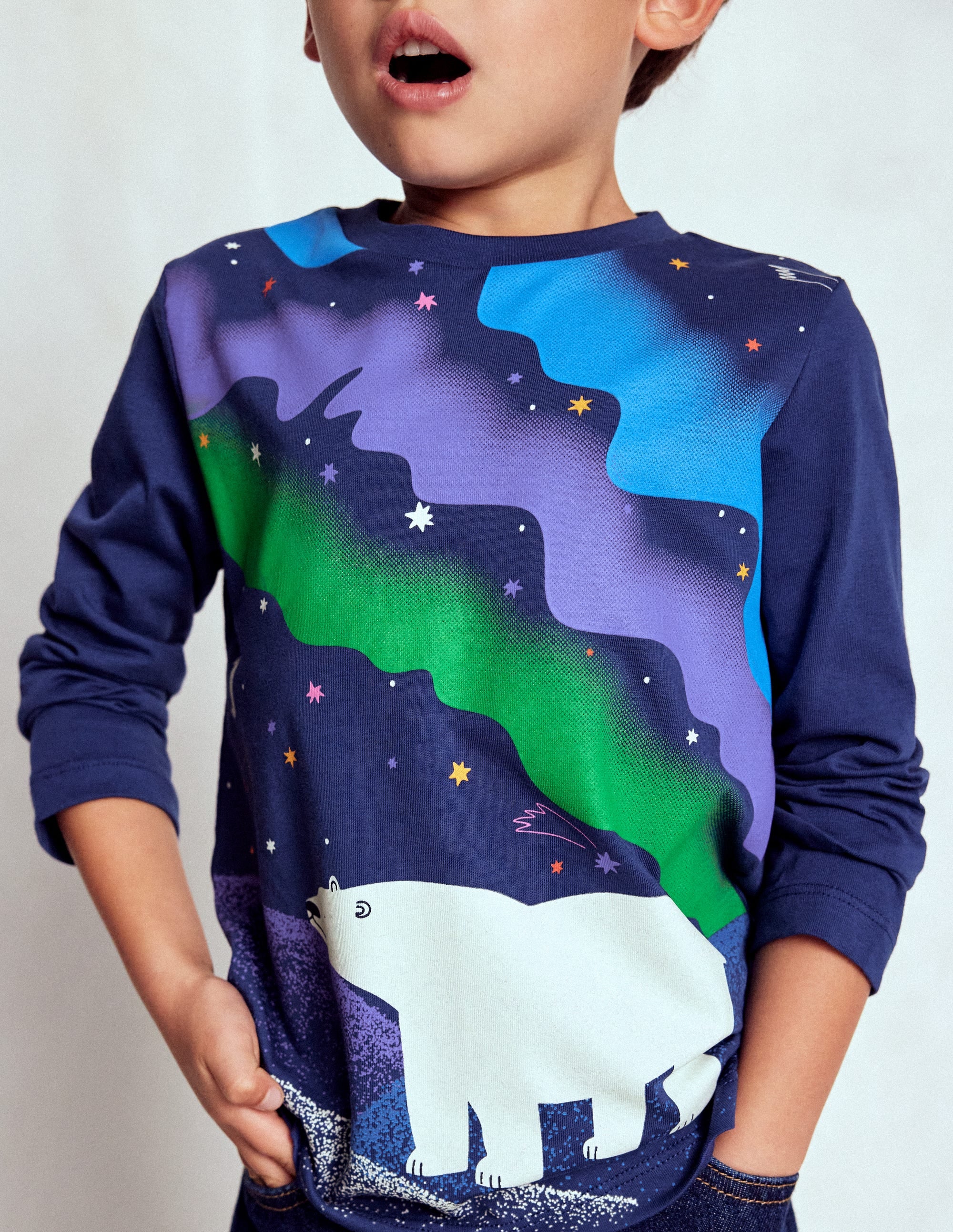 Long Sleeve Glow T-shirt-Twilight Blue Northern Lights - Image 2