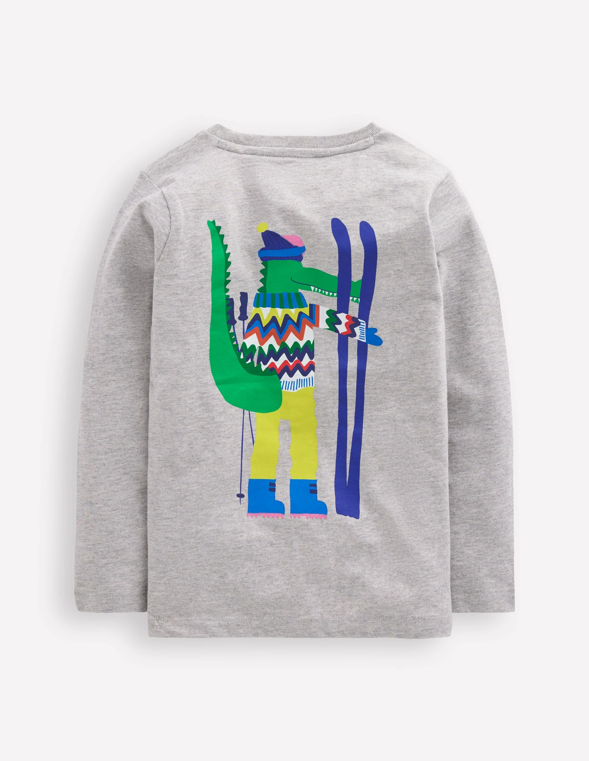 Long Sleeve Novelty T-shirt-Grey Marl Skiing Croc - Image 2