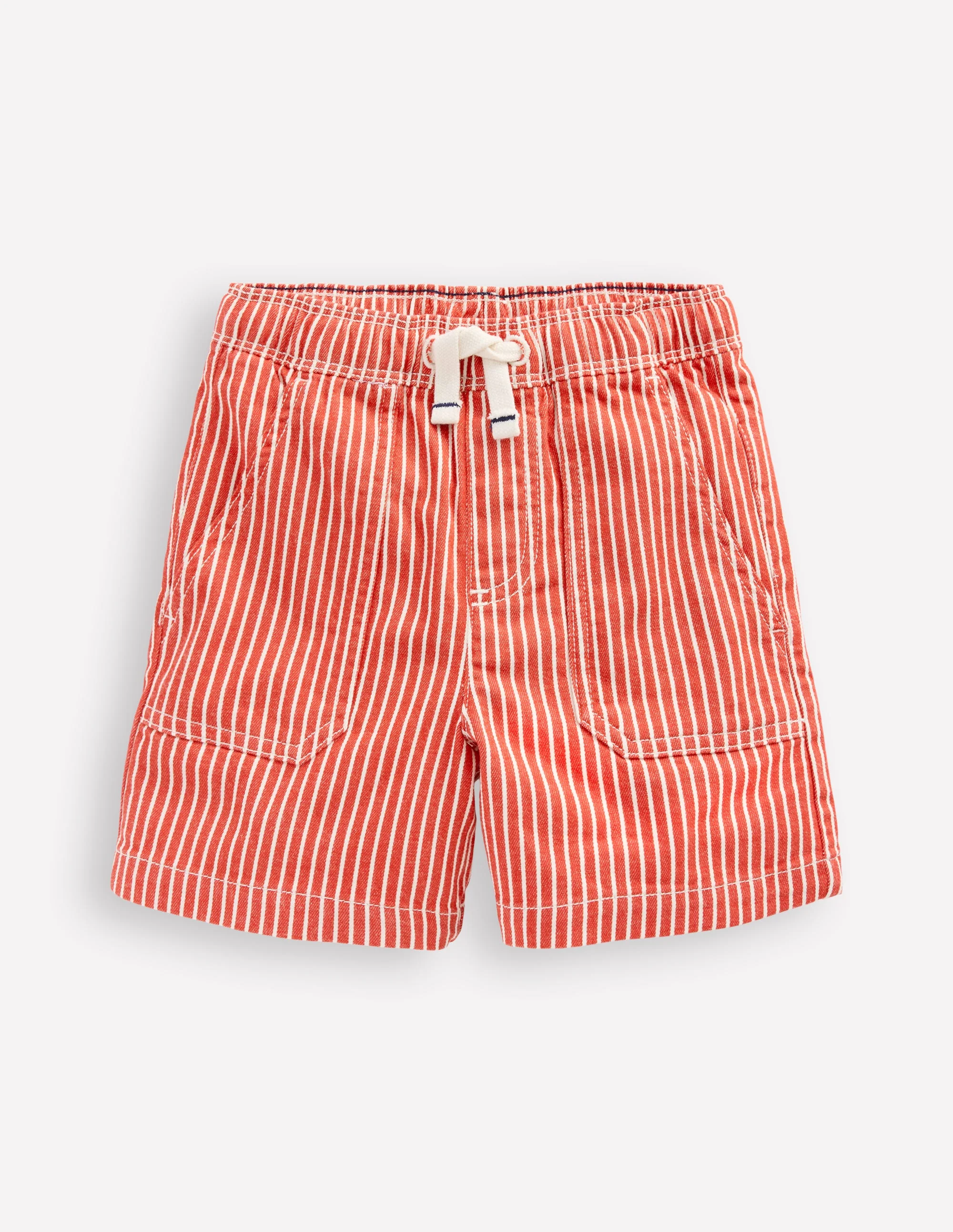 Pull-On Cotton Shorts-Red Ticking
