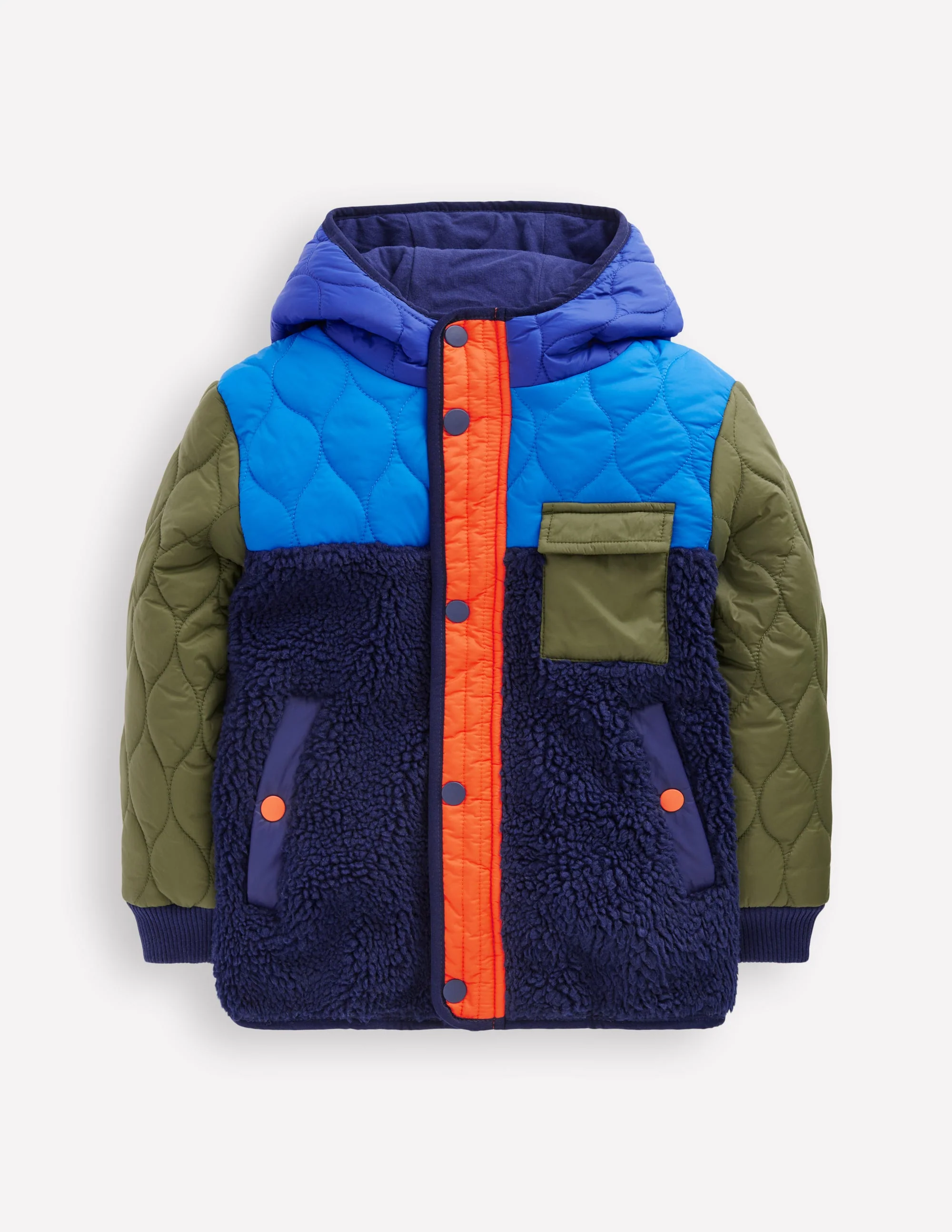 Quilted Borg Jacket-Classic Khaki Colourblock - Image 4