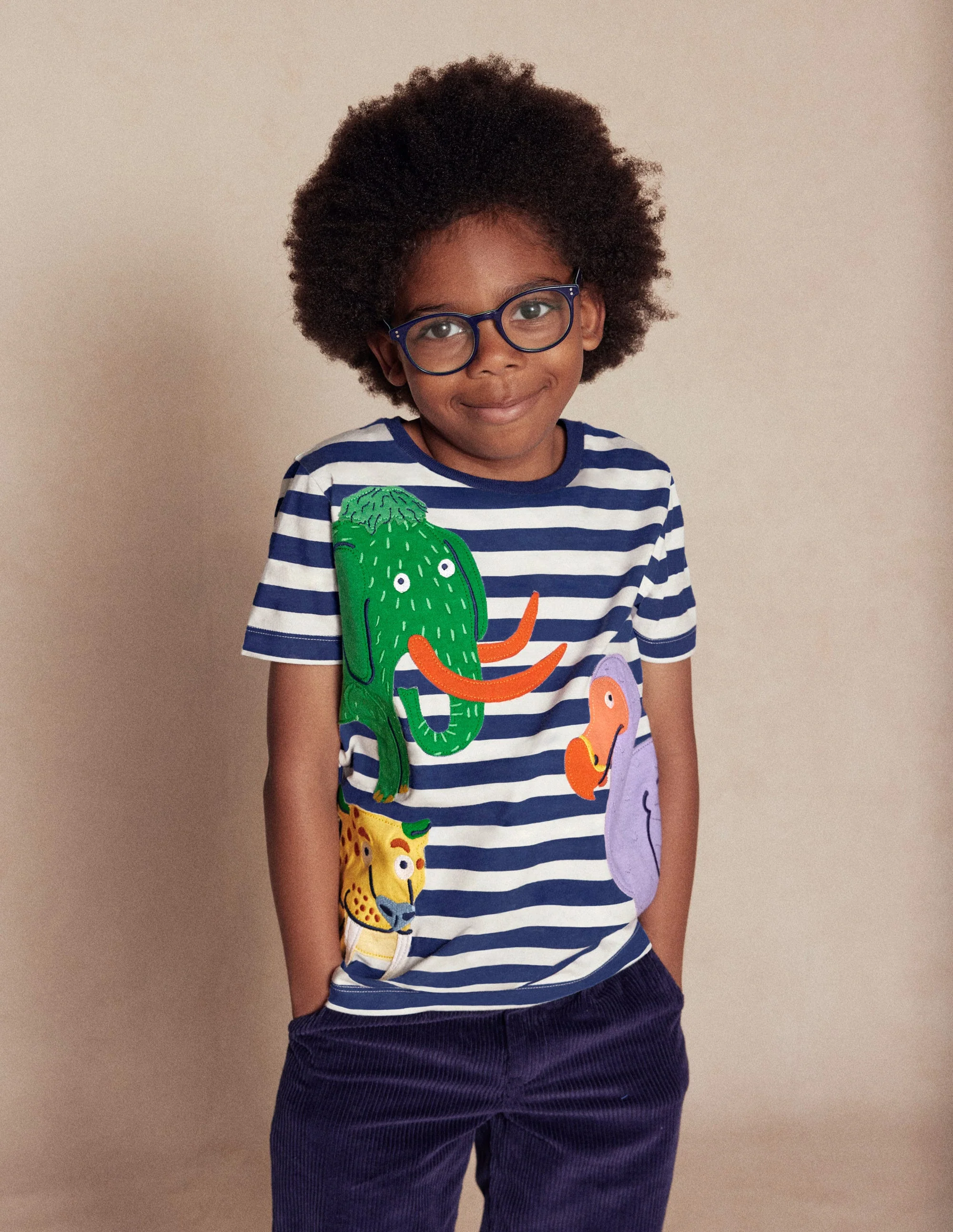 Short Sleeve Appliqué T-shirt-Prehistoric Animals Applique - Image 4