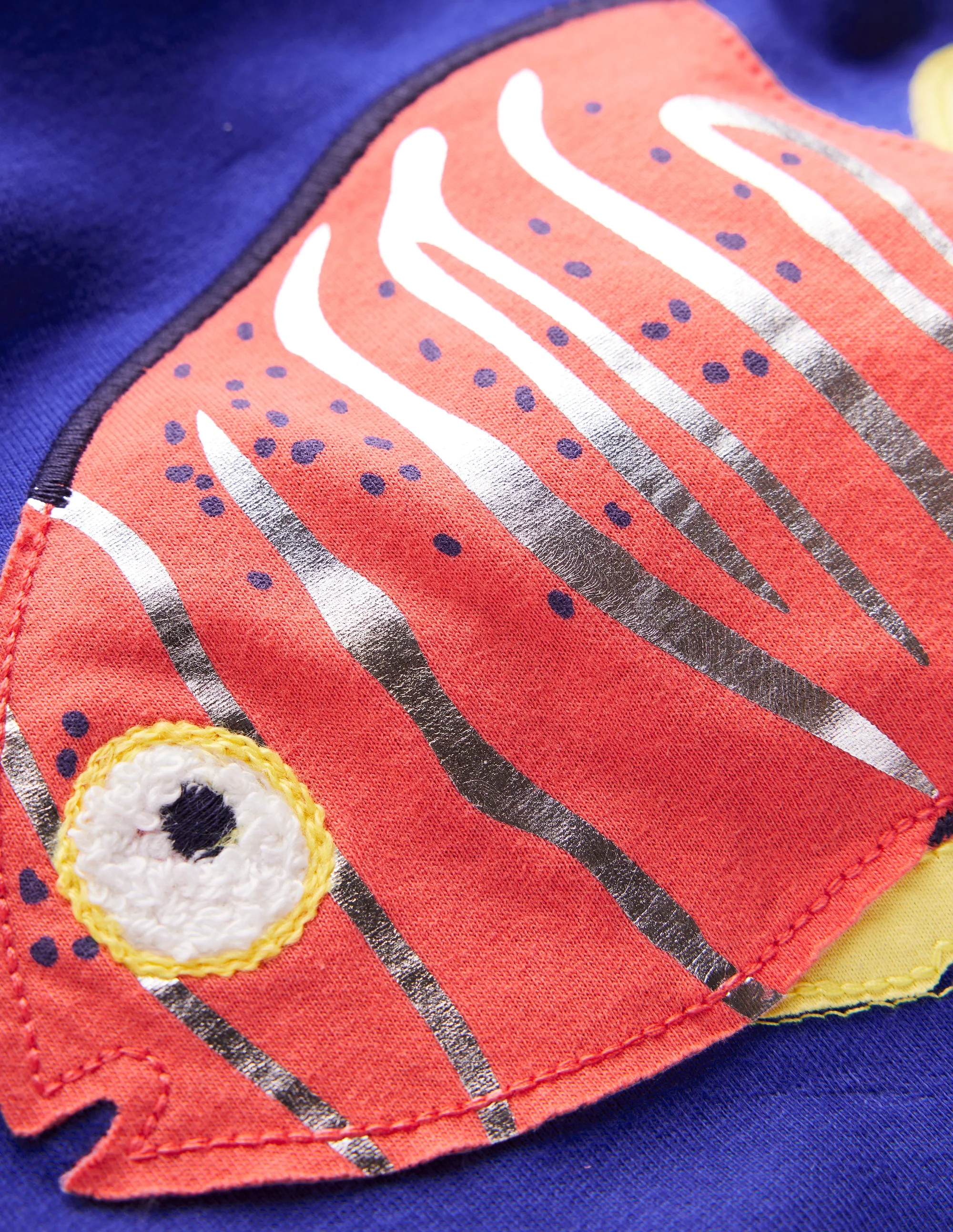 Short Sleeve Appliqué T-shirt-Sapphire Blue Fish - Image 4