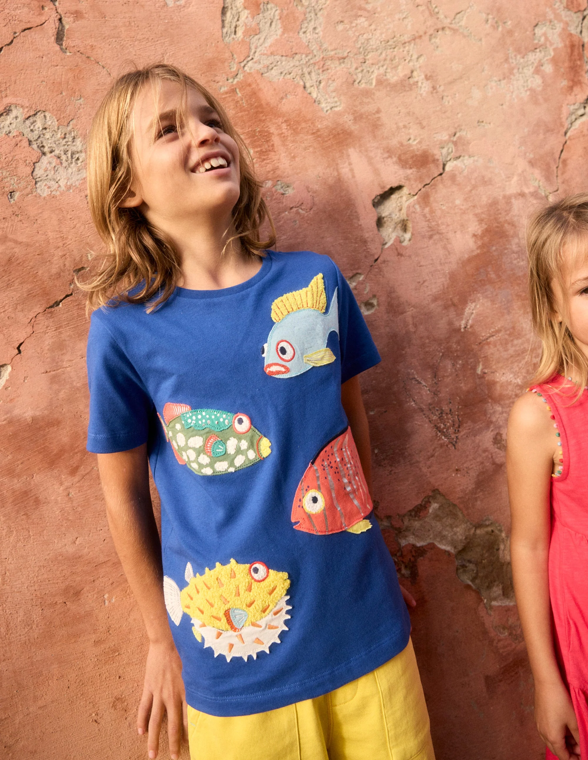 Short Sleeve Appliqué T-shirt-Sapphire Blue Fish - Image 5