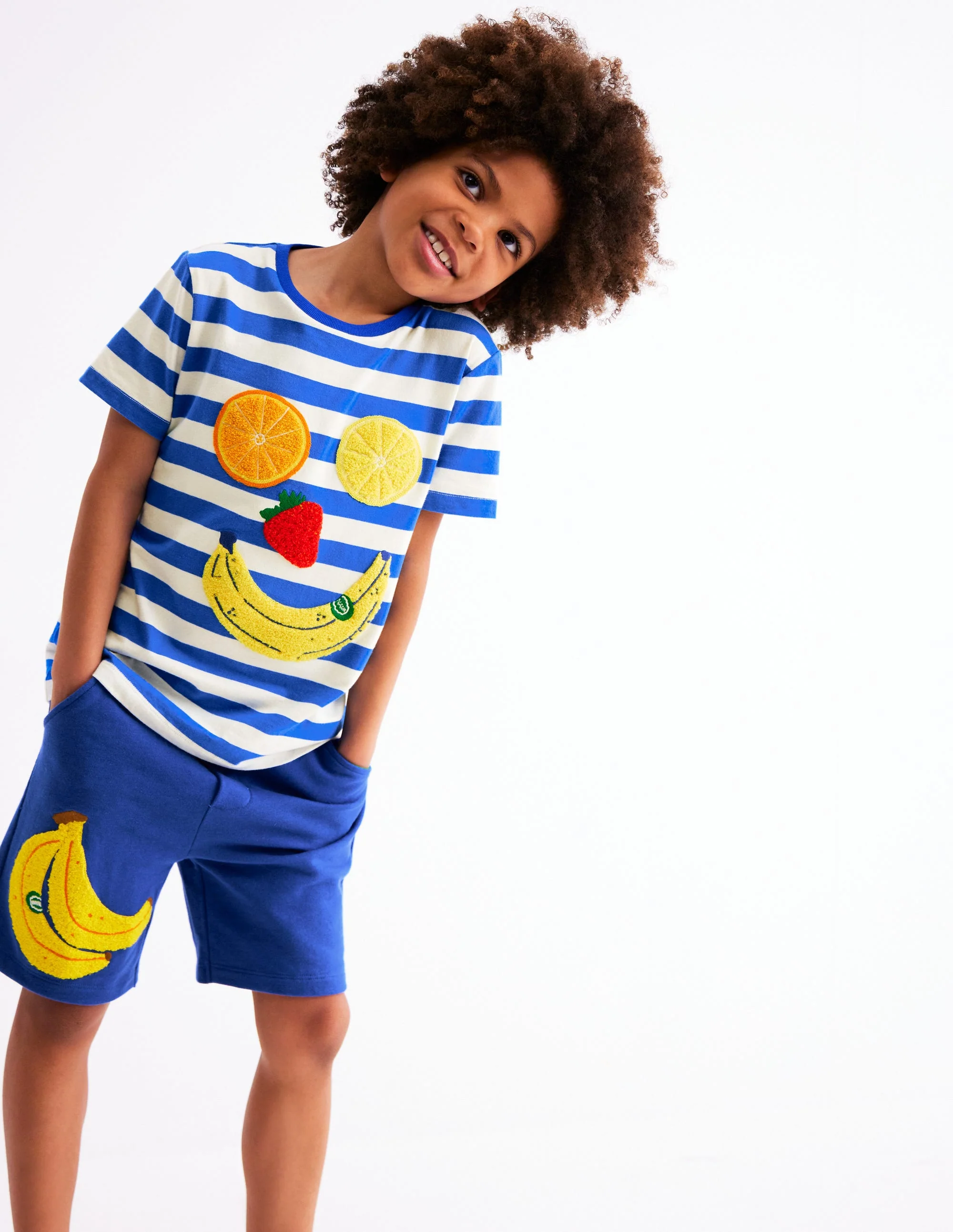 Short Sleeve Bouclé T-shirt-Gallery Blue/ Ivory Fruit Face - Image 3
