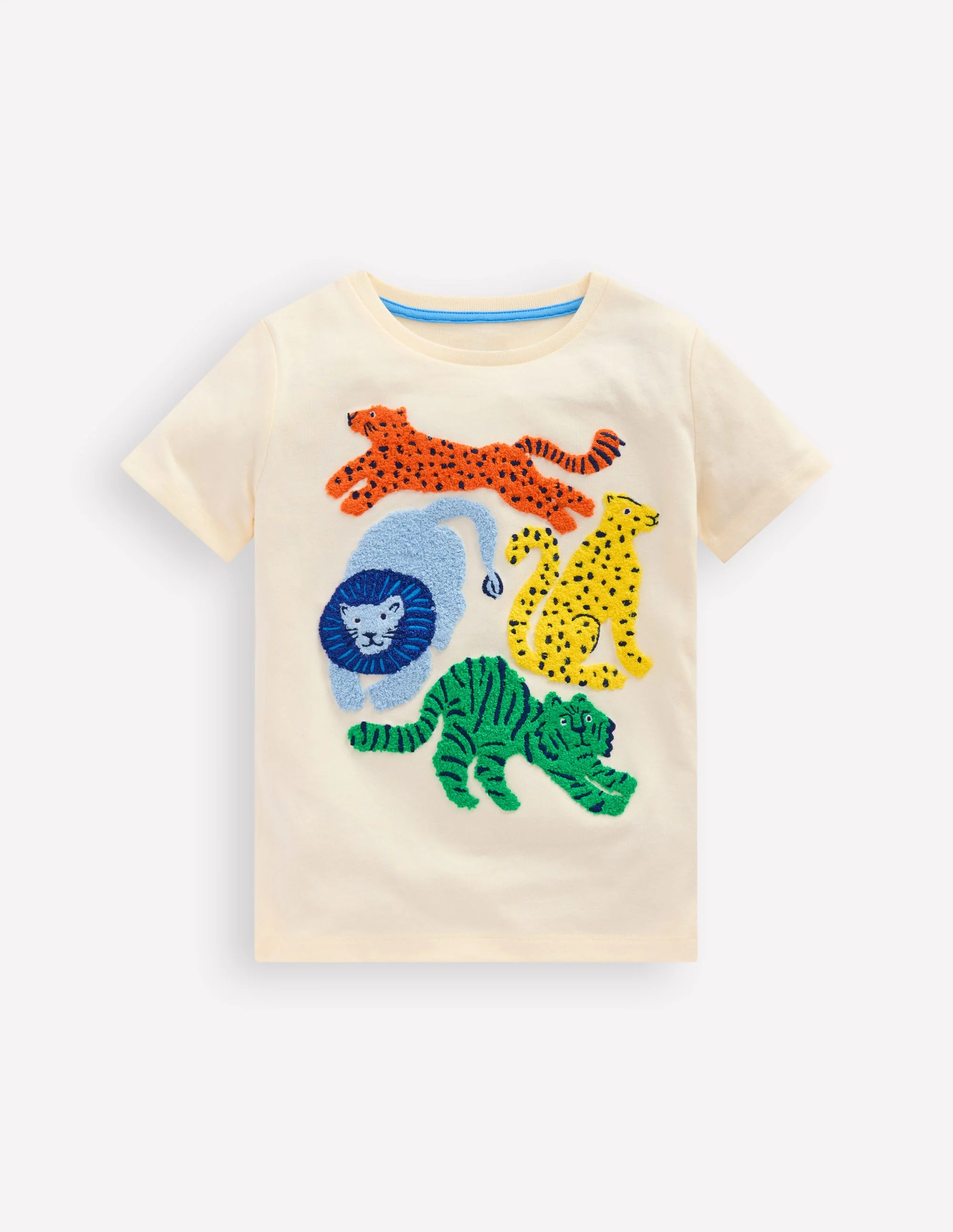 Short Sleeve Bouclé T-shirt-Soft Ivory Big Cats