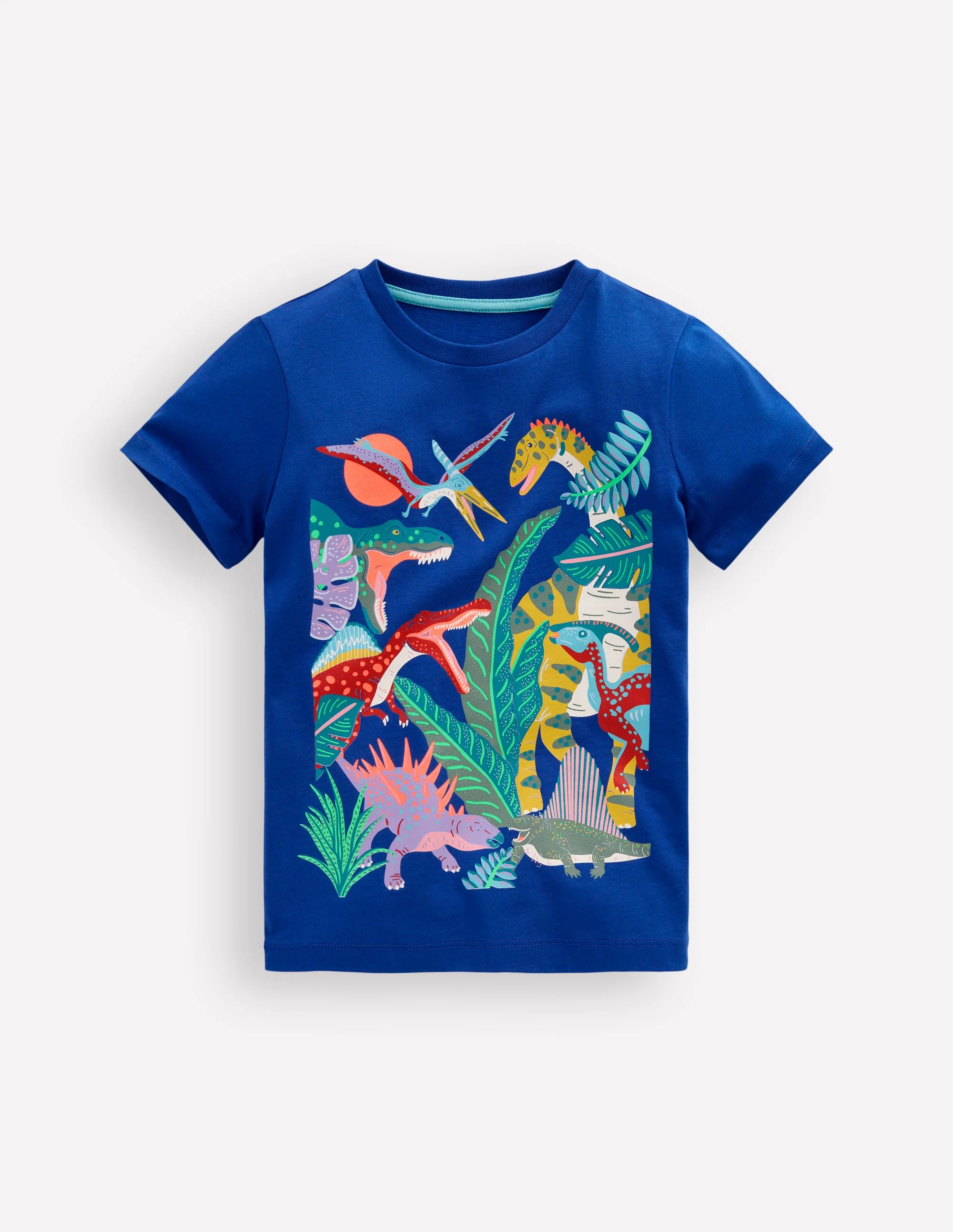 Short Sleeve Graphic T-shirt-Bright Blue Jurasic Era