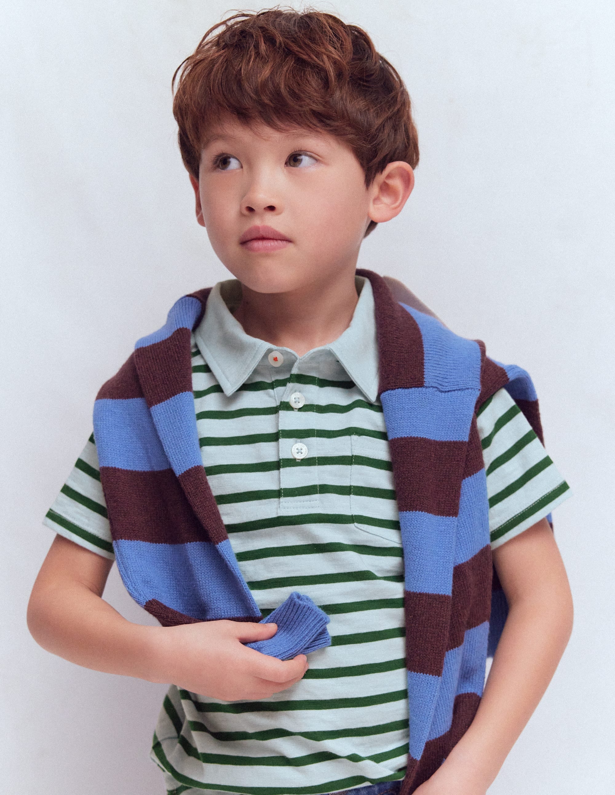 Slub Polo Shirt-Misty Blue/ Pine Green - Image 2