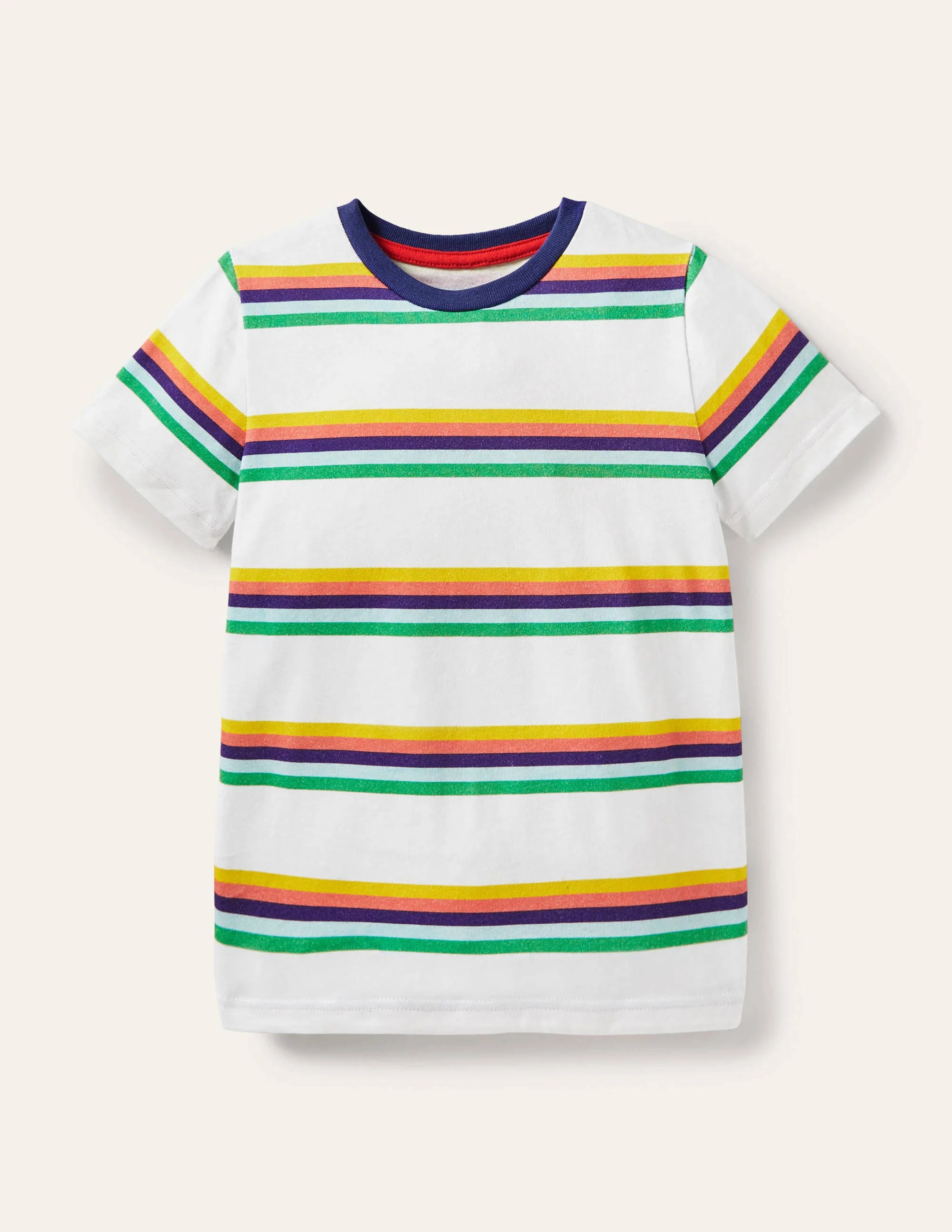 Slub Washed T-shirt-Ivory/Rainbow