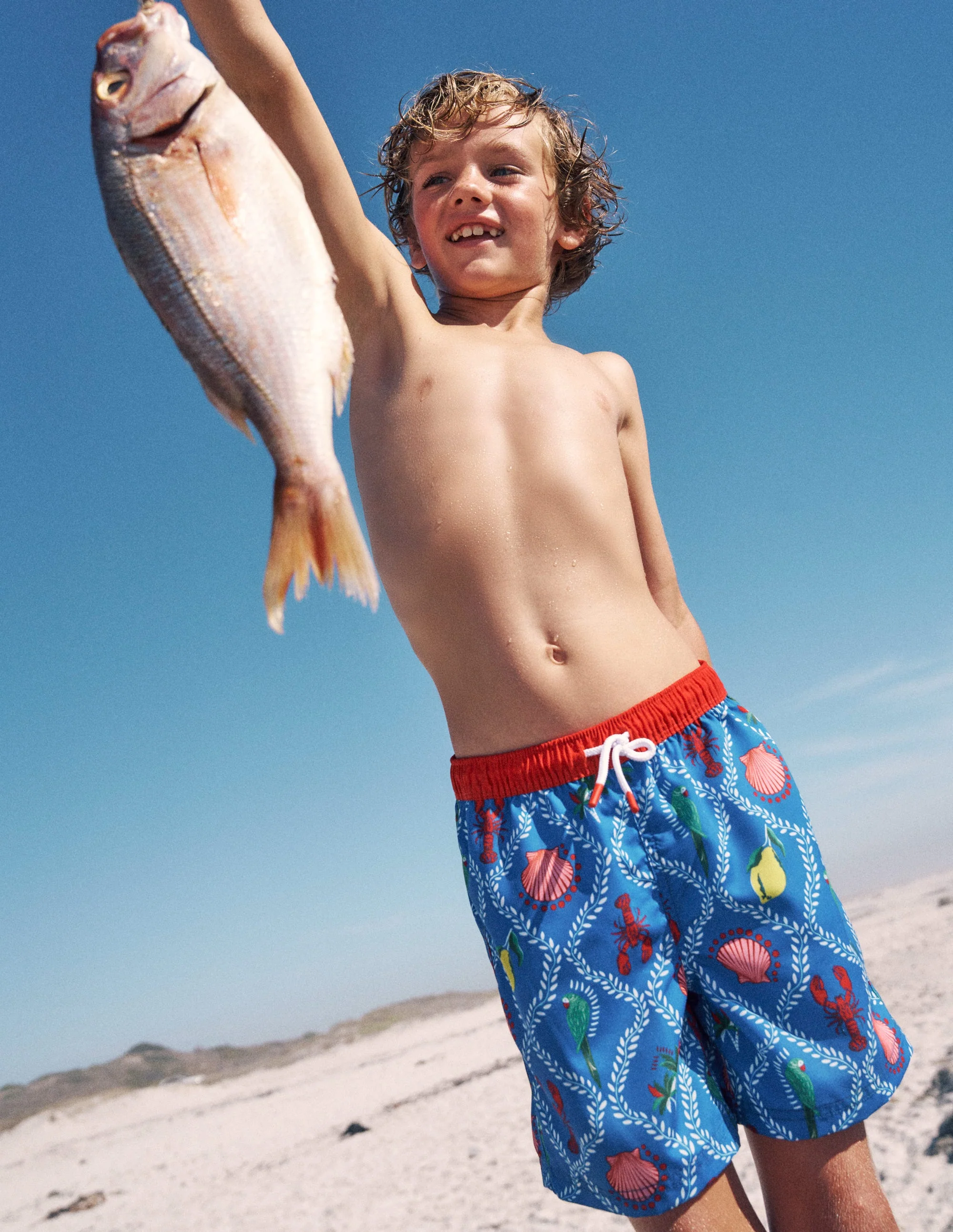 Swim Shorts-Bright Blue Tropical Tile - Image 4