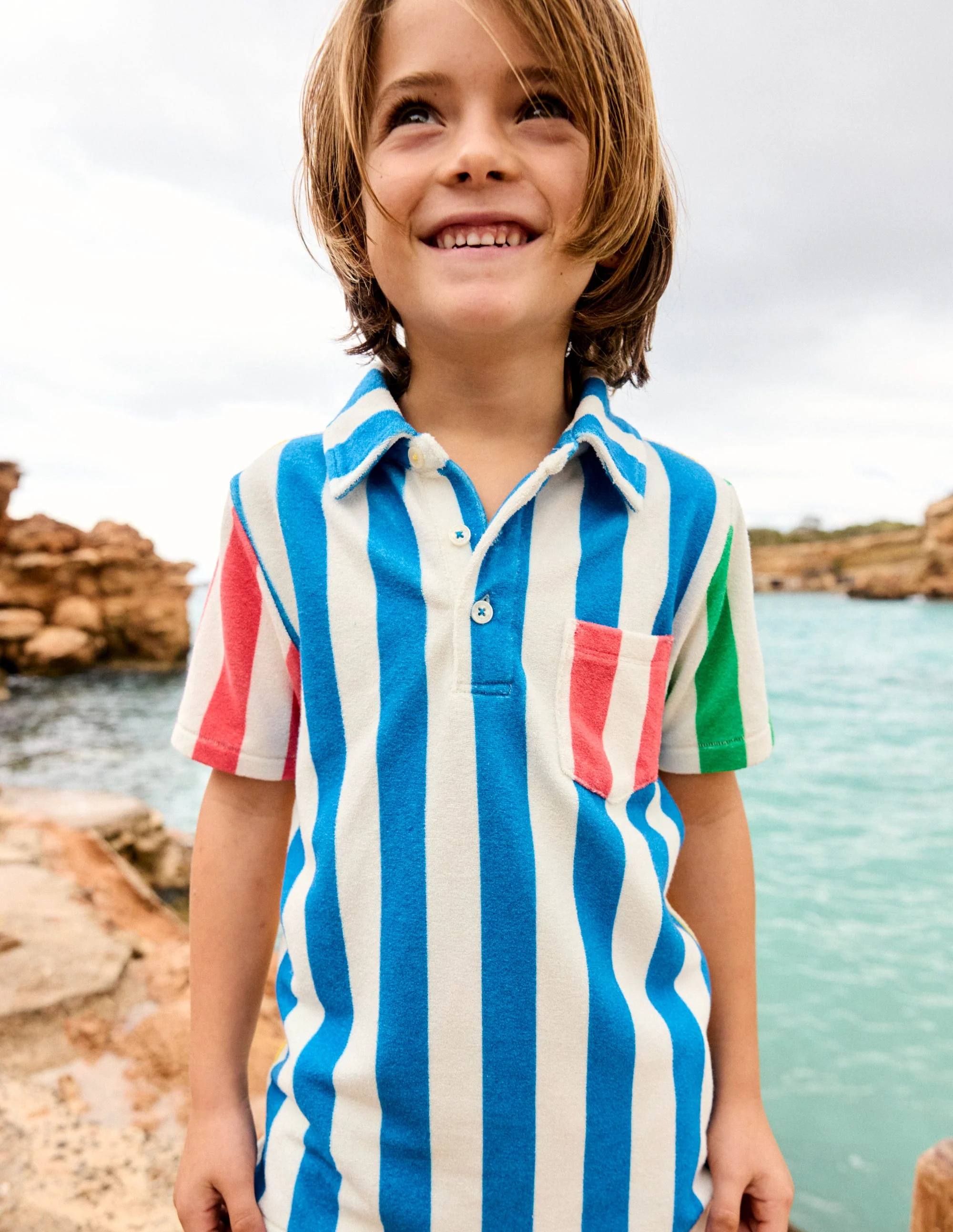 Towelling Polo Shirt-Hotchpotch Stripe - Image 5