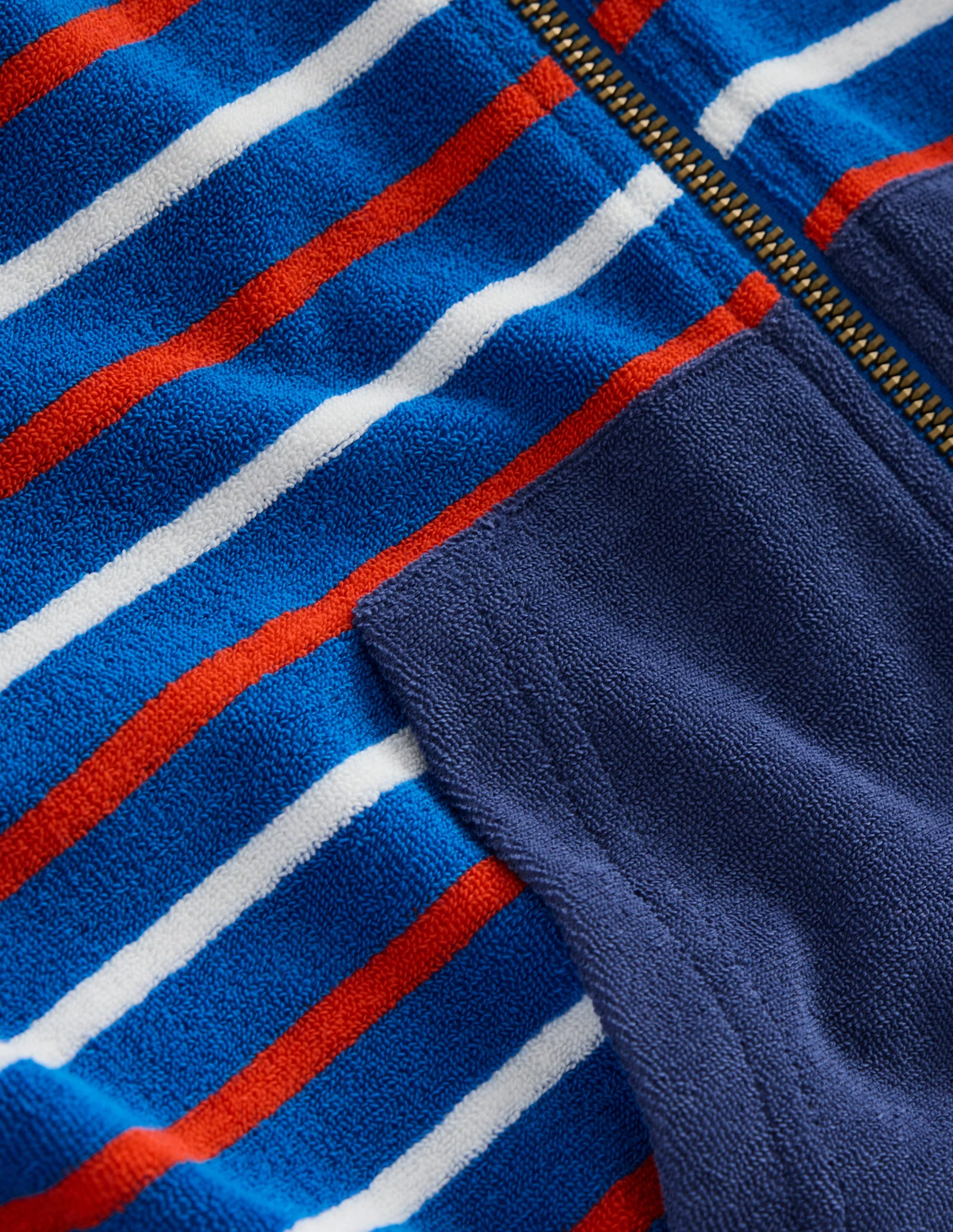 Towelling Zip-through Hoodie-Blue Multi Stripe - Image 3