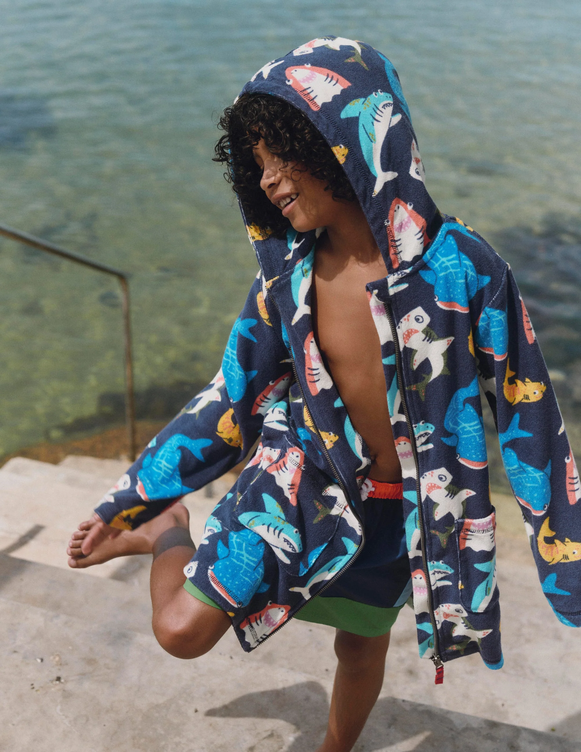 Towelling Zip-Up Throw-On-College Navy Sharks - Image 4