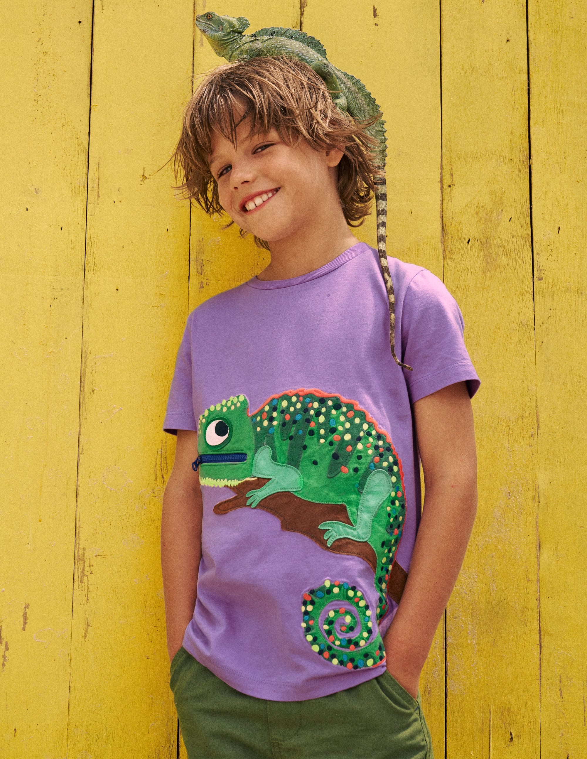 Zip Applique T-shirt-Aster Purple Chameleon - Image 4