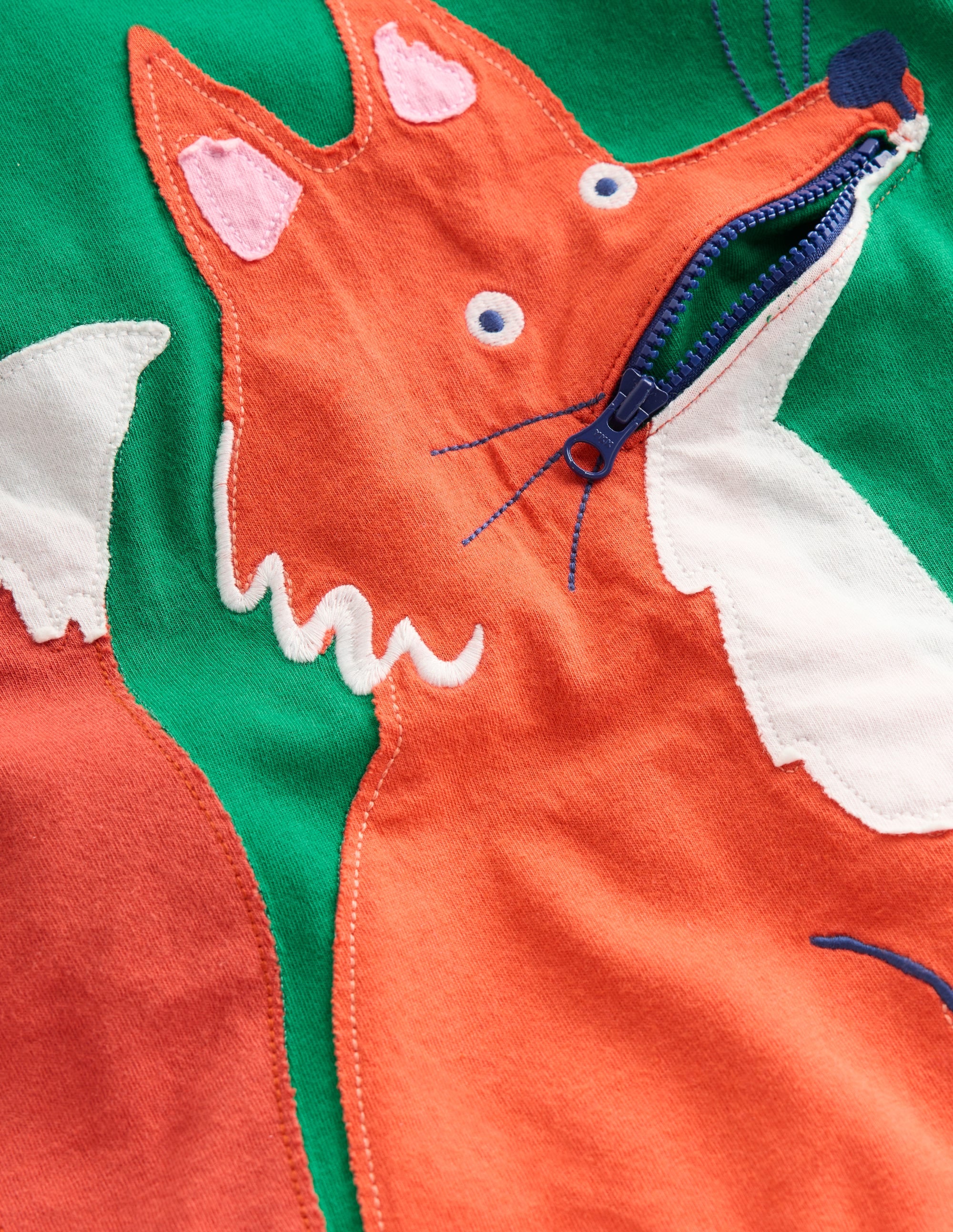 Zip Detail Appliqué T-shirt-Shady Green Fox - Image 3