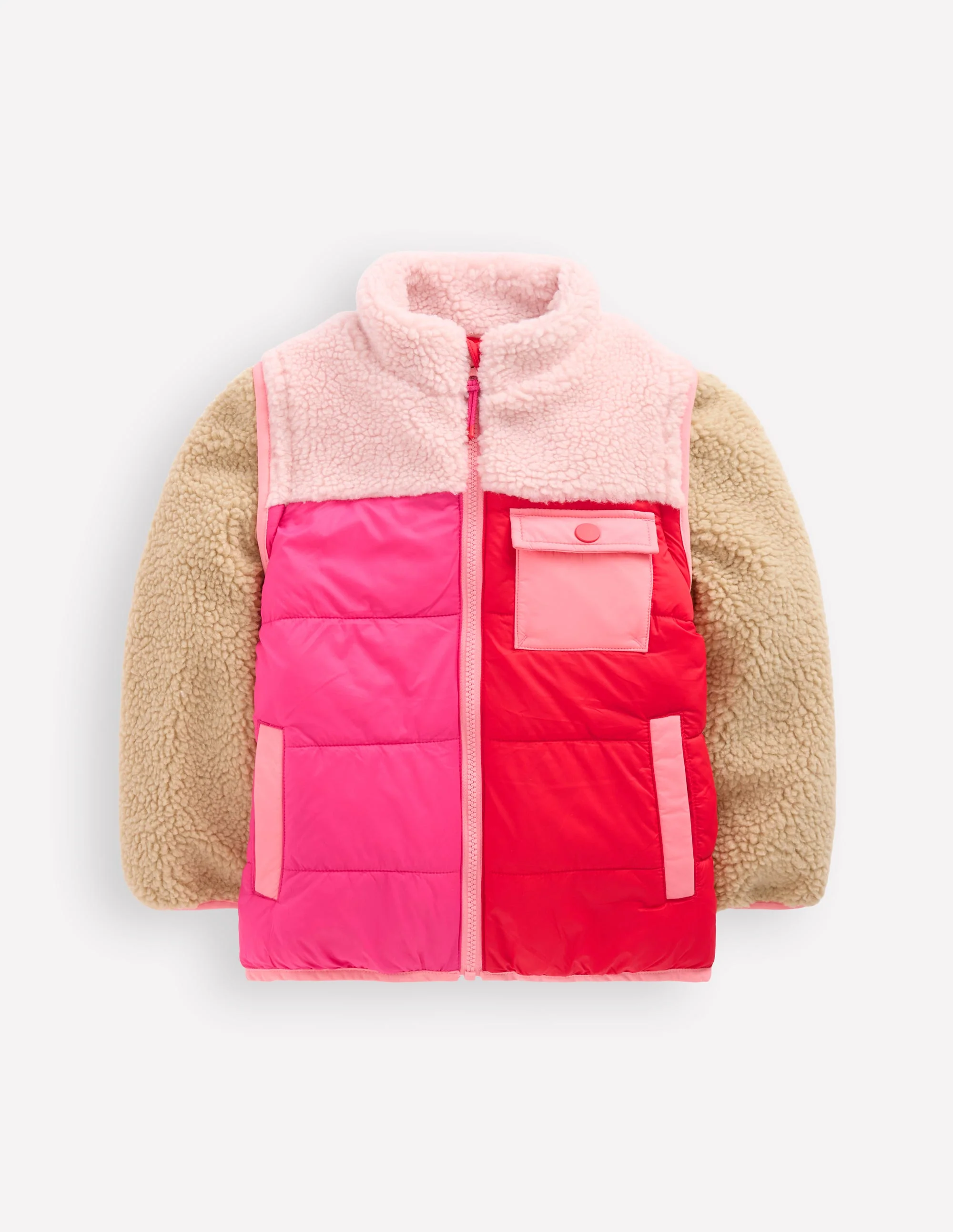 2-in-1 Borg Mix Jacket-Pink Borg Colourblock - Image 2