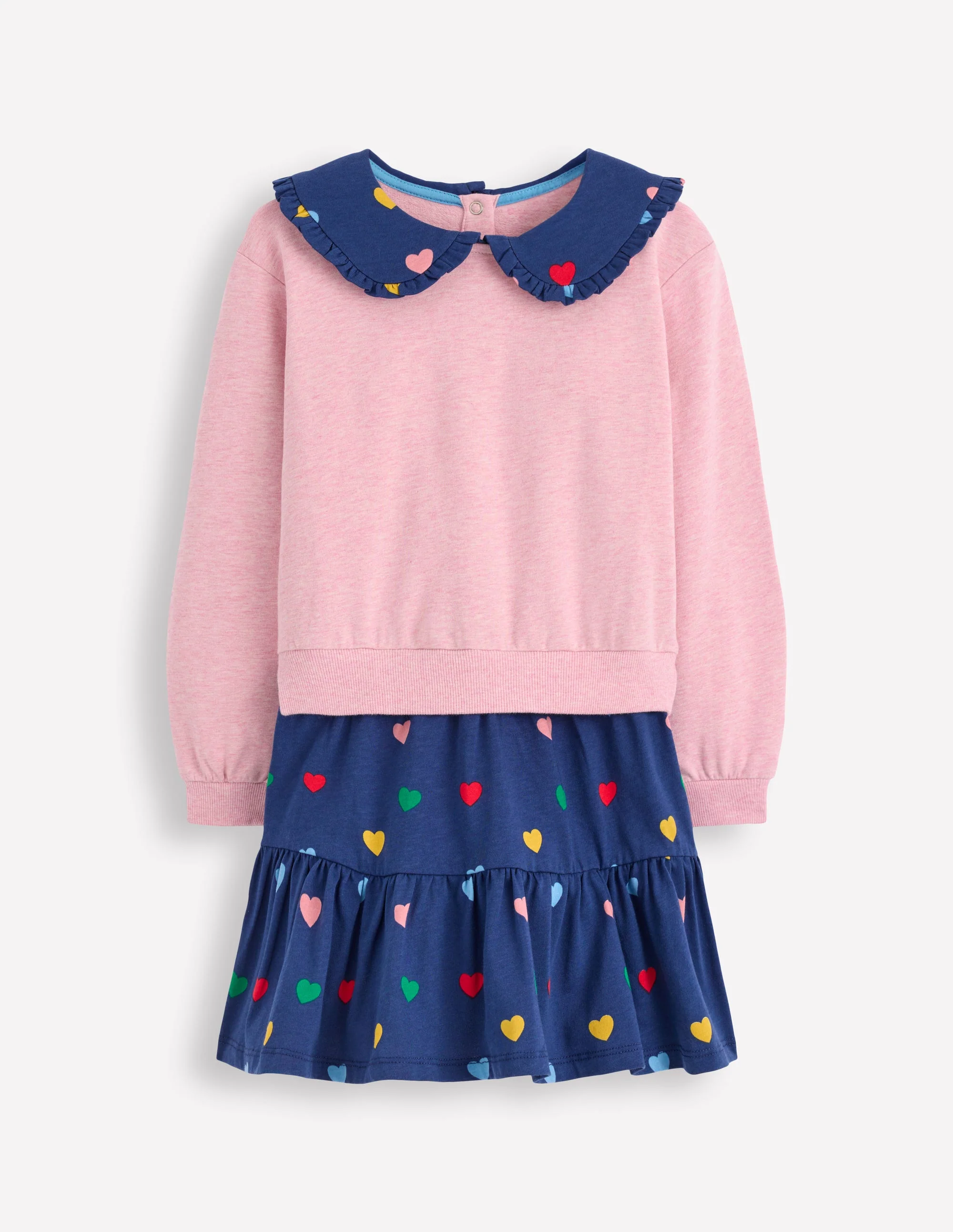 2-in-1 Sweatshirt Dress-Starboard Blue Multi Hearts - Image 5