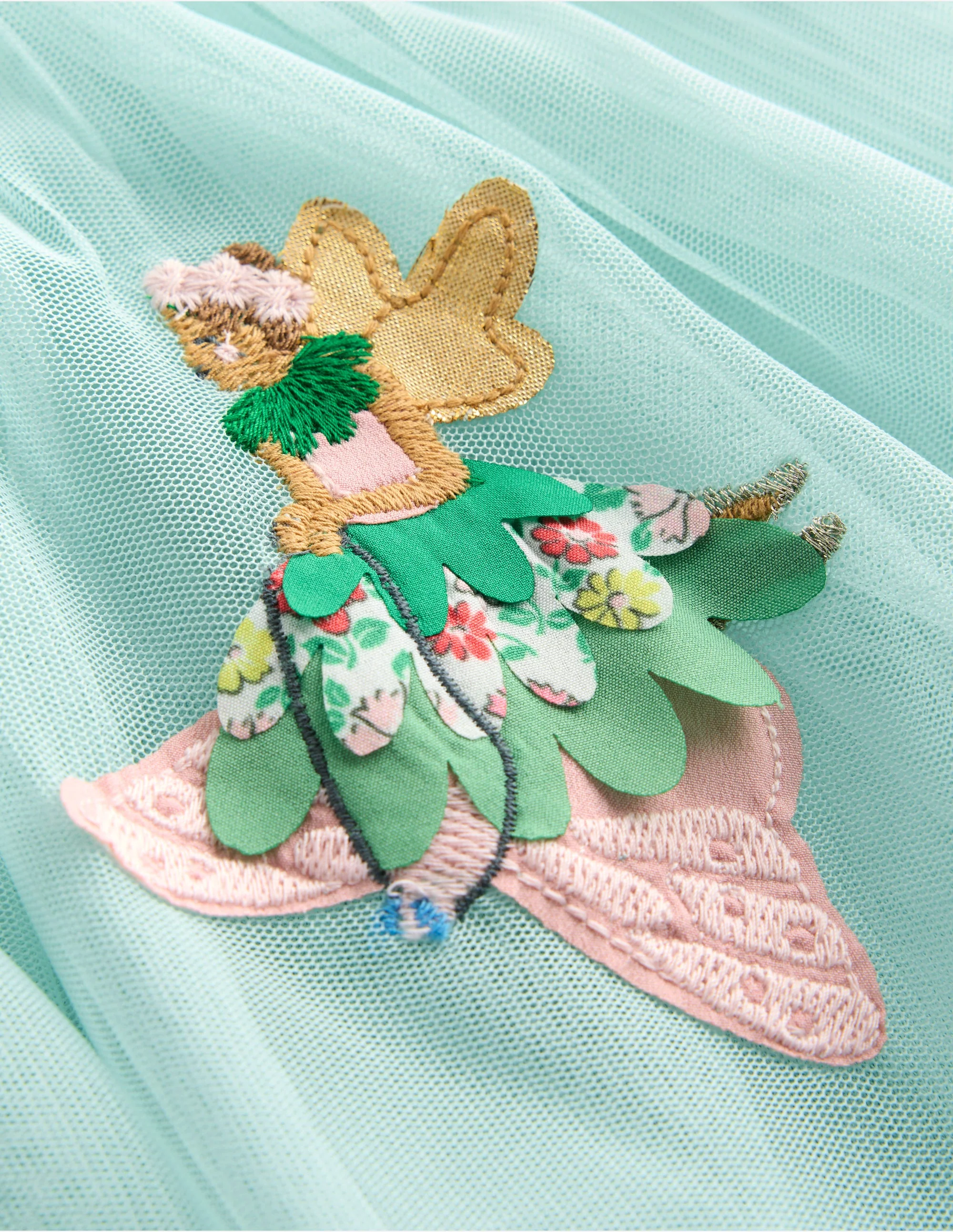 Ami Applique Tulle Dress-Spearmint Blue Flower Fairies - Image 3