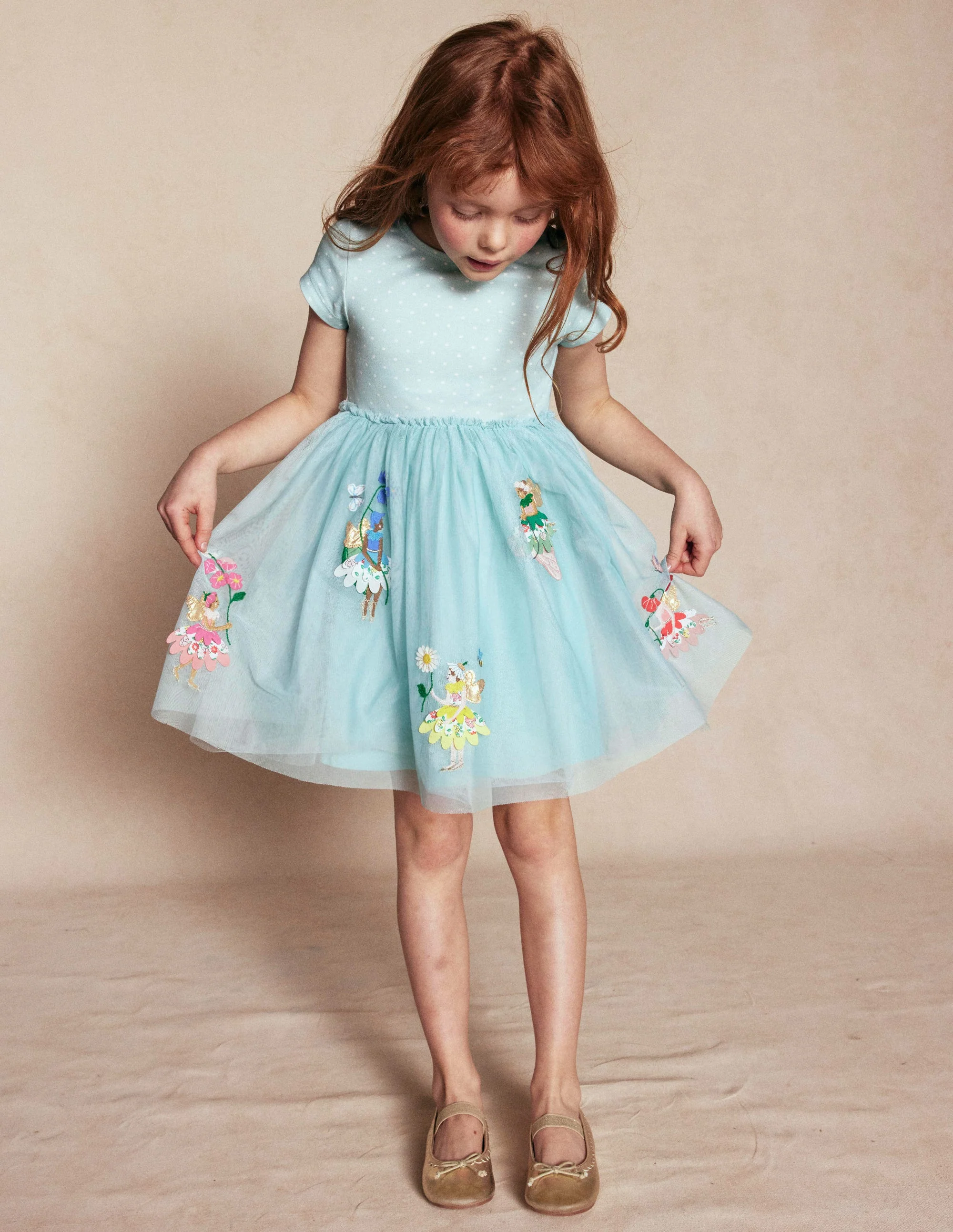 Ami Applique Tulle Dress-Spearmint Blue Flower Fairies - Image 4