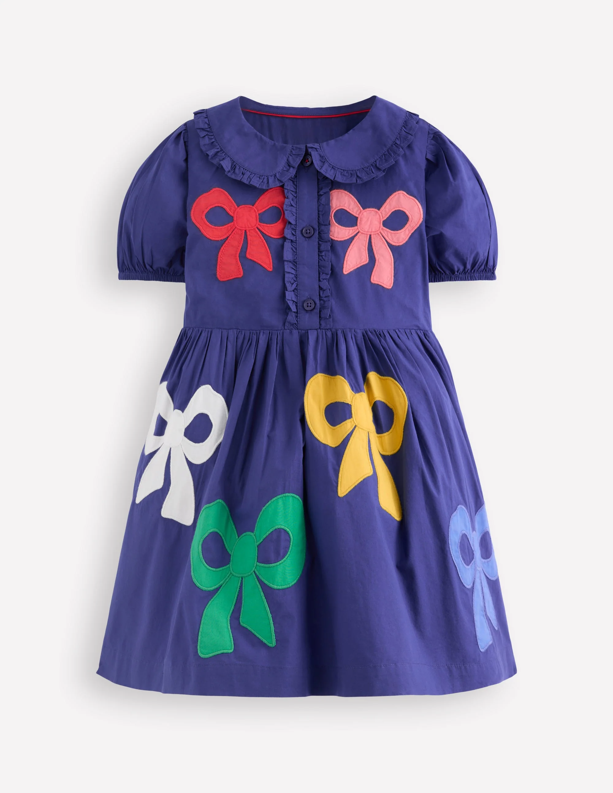 Appliqué Bow Shirt Dress-Starboard Blue Bows