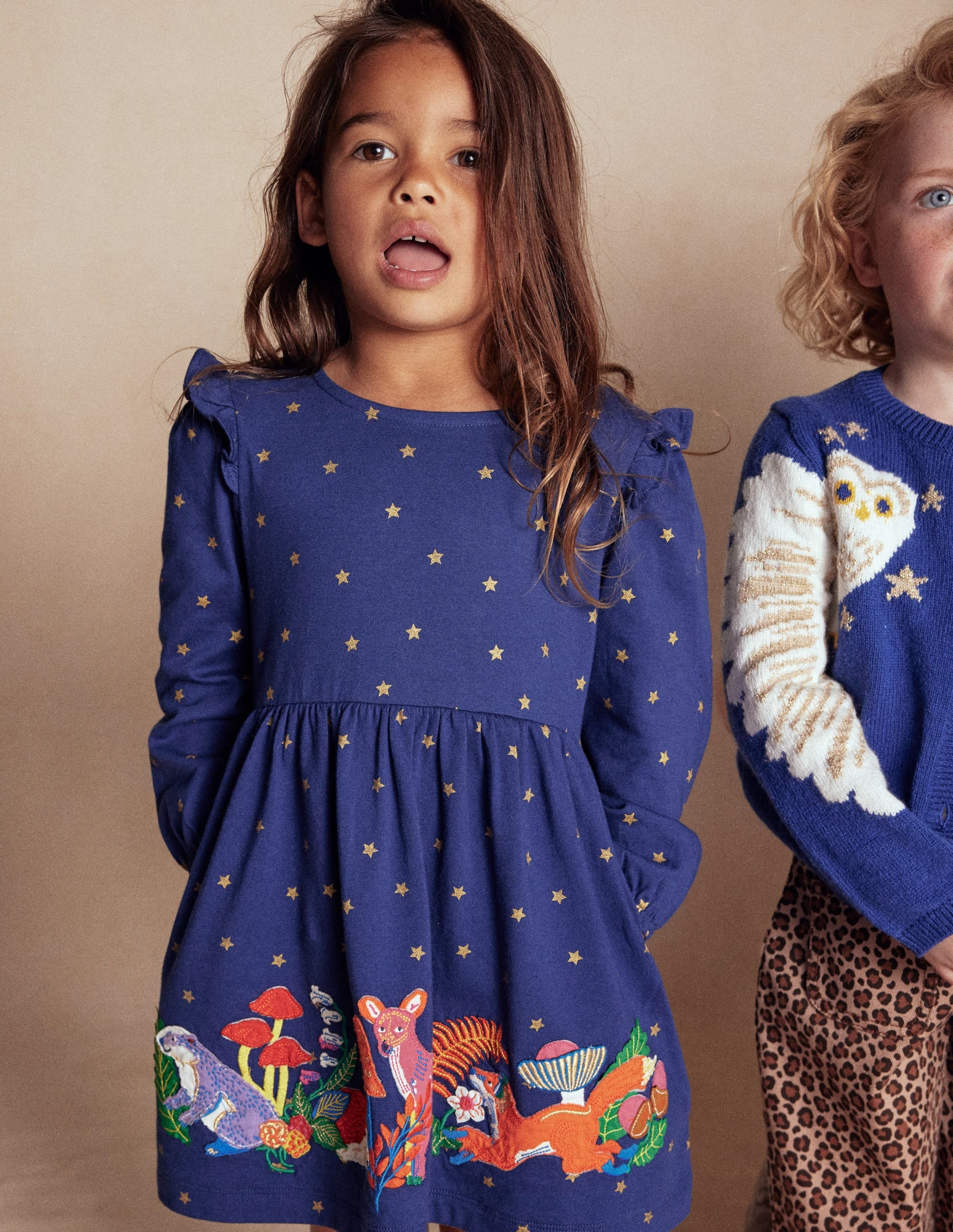 Appliqué Jersey Dress-College Navy Animals - Image 4