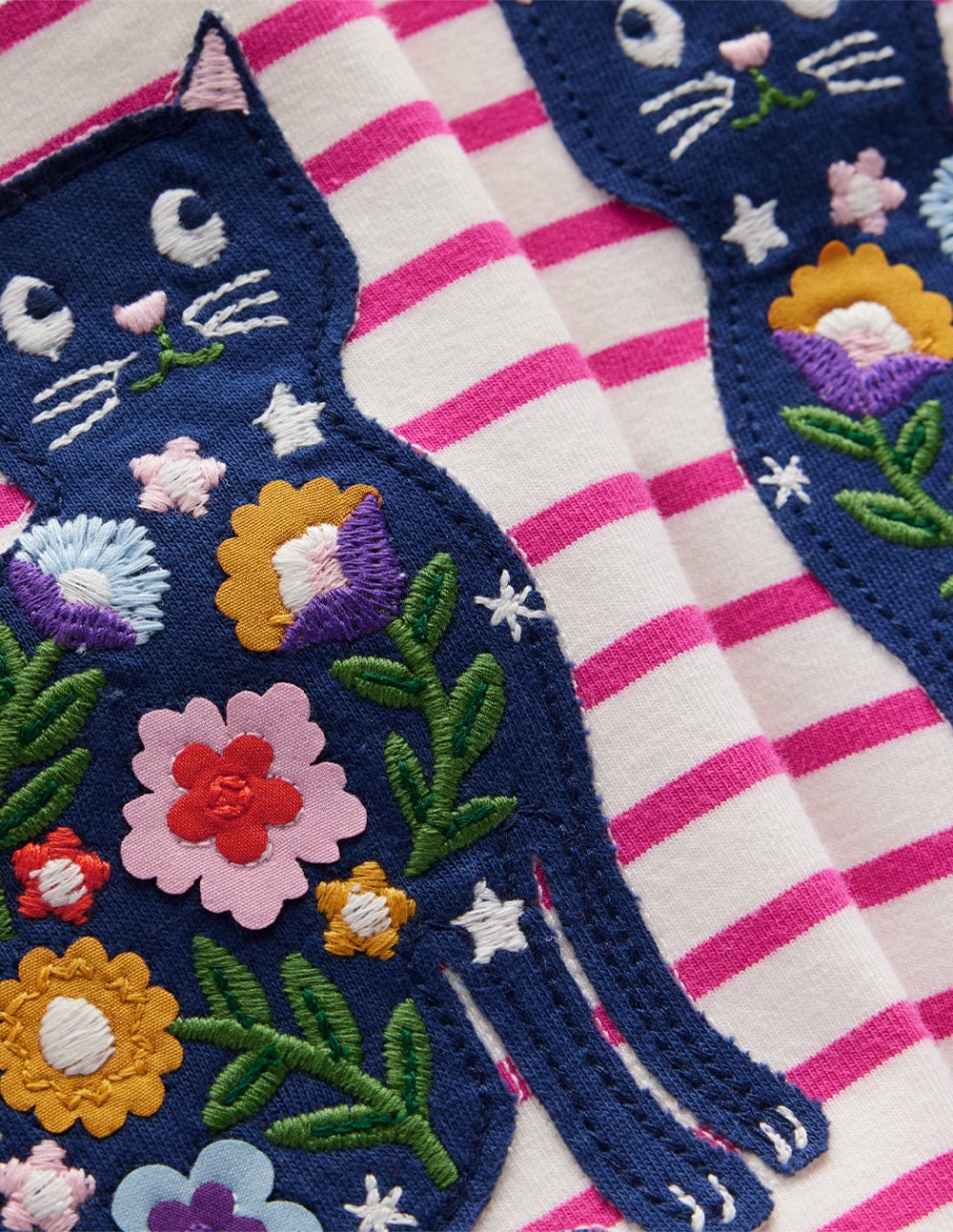 Appliqué Leggings-Soft Ivory/Raspberry Pink Cats - Image 3