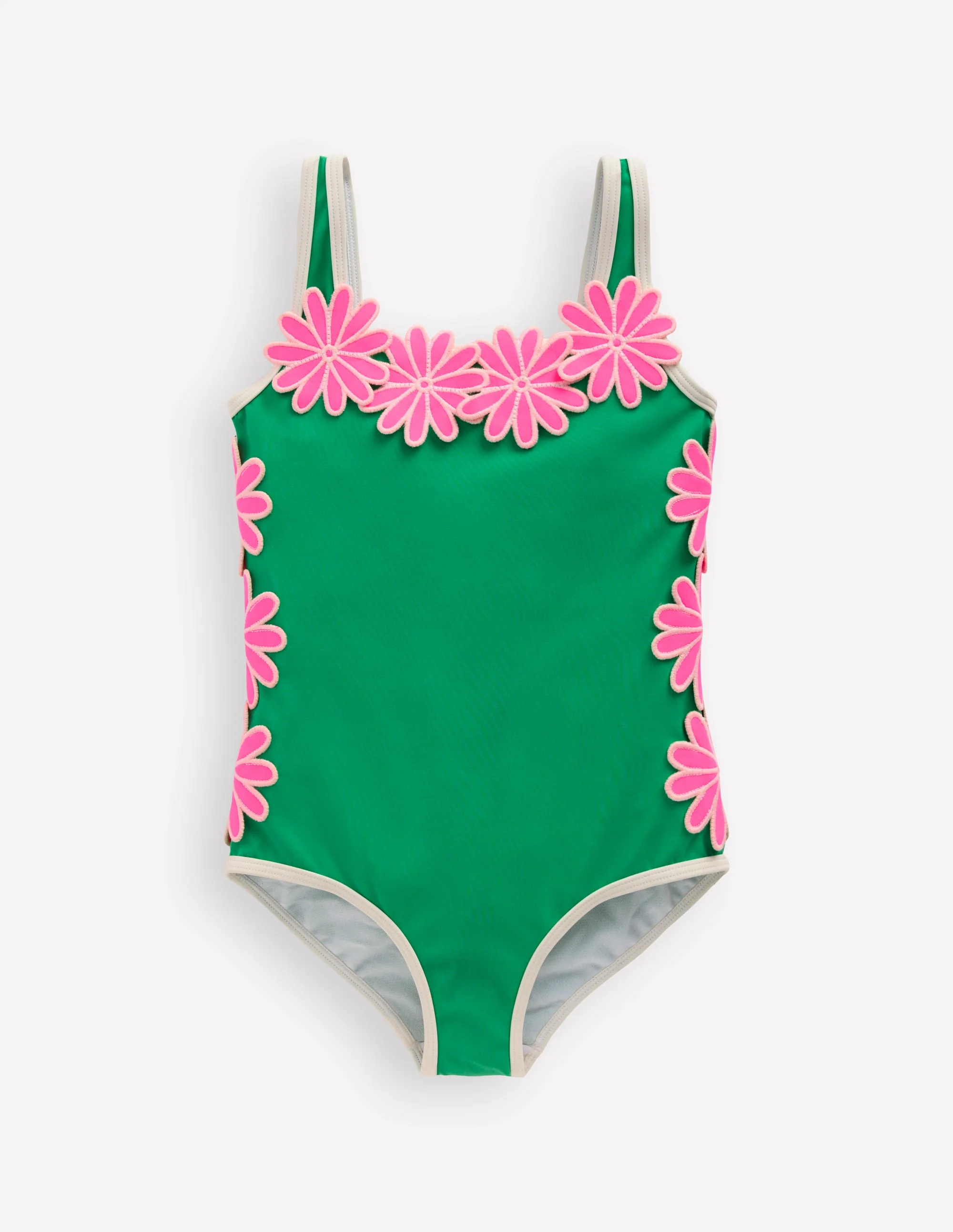Appliqué Swimsuit-Pea Green/Sorbet Pink Daisy