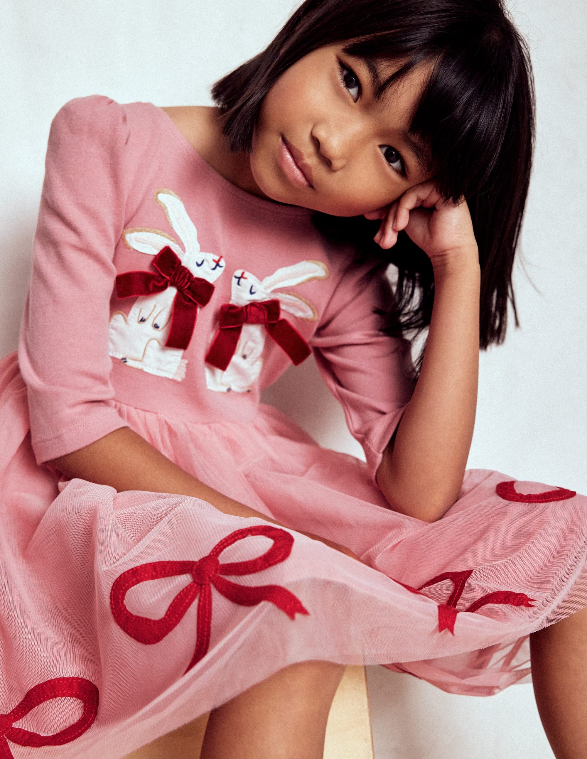 Appliqué Tulle Dress-Bubblegum Pink Bunnies