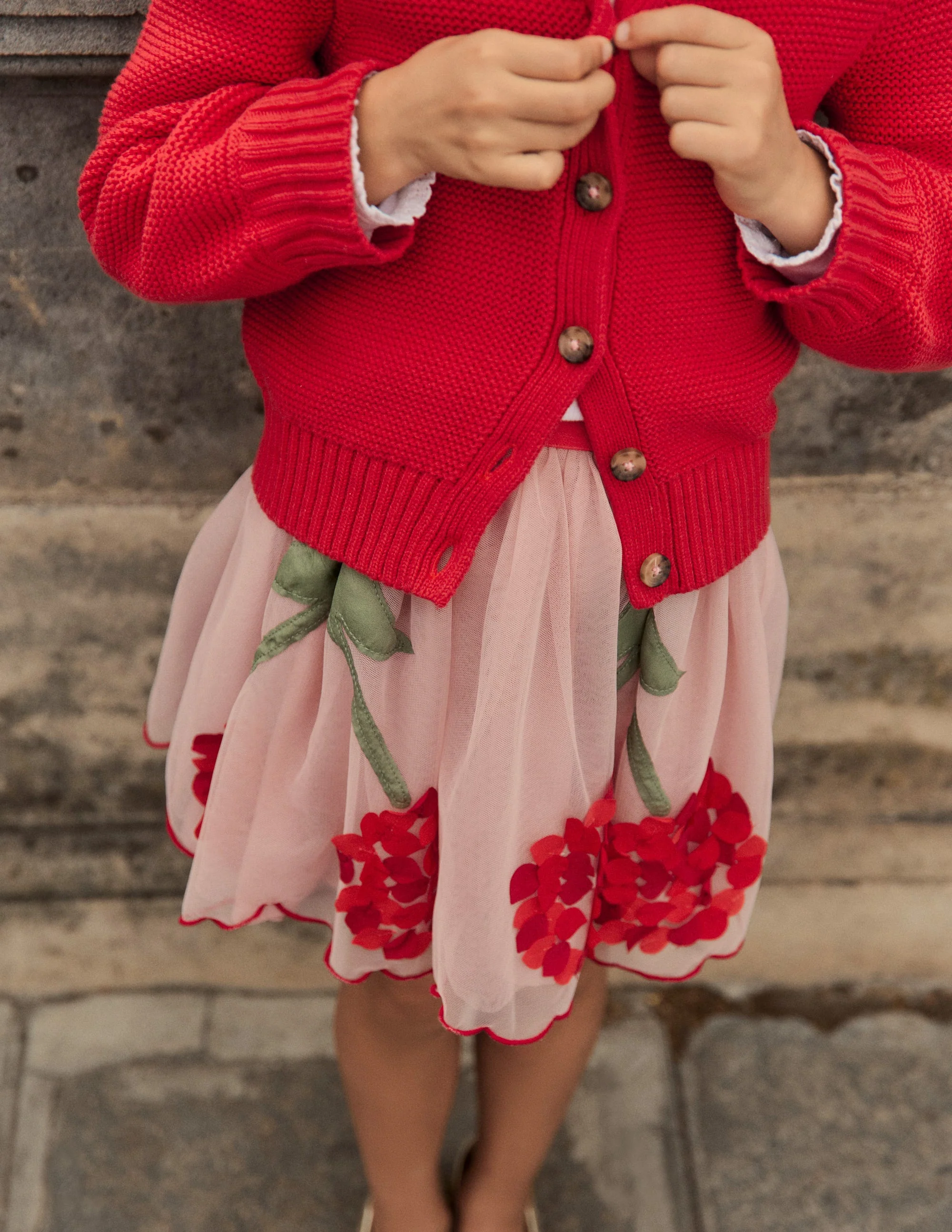 Appliqué Tulle Skirt-Vintage Pink Cherries - Image 4