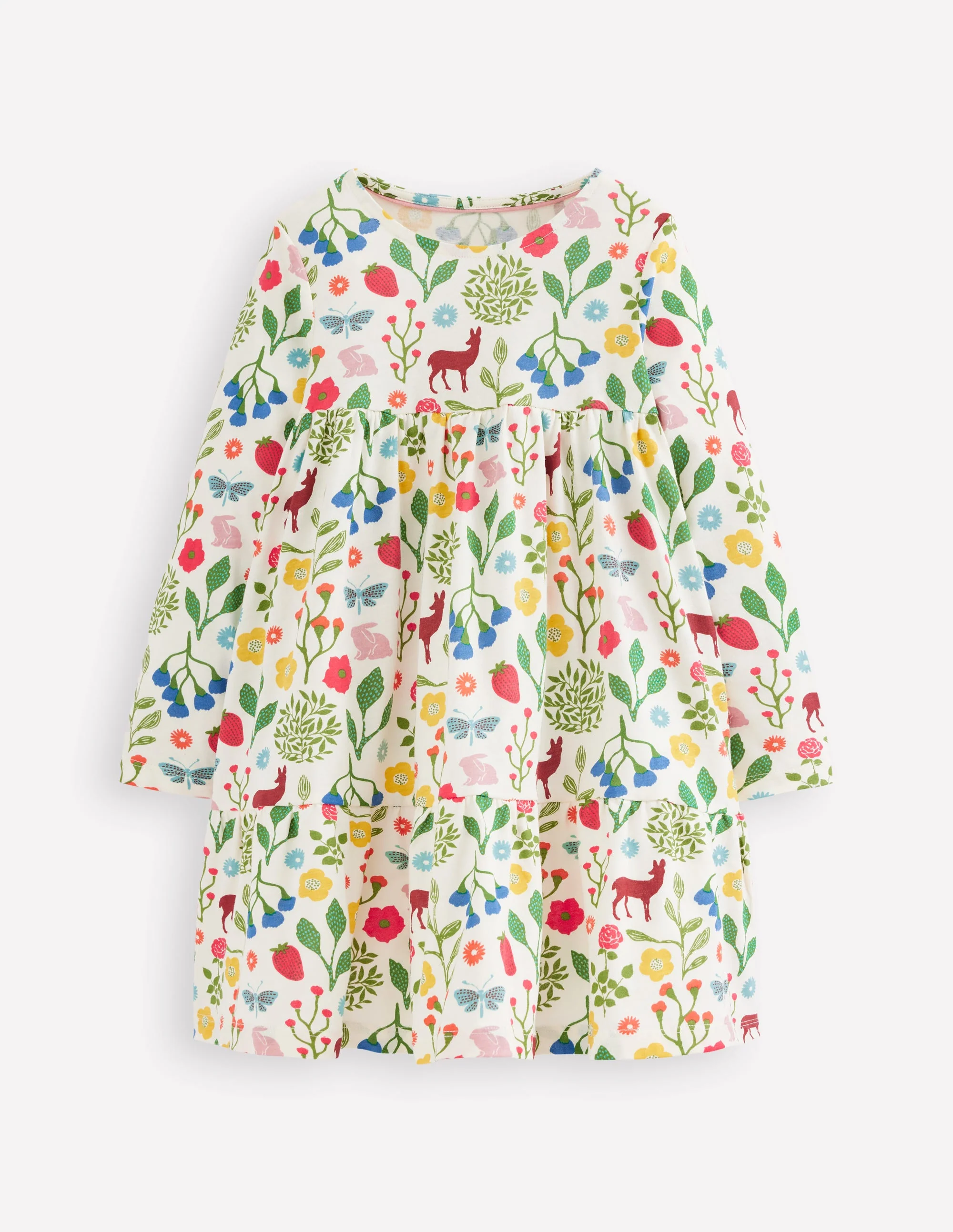 Ariel Long Sleeve Twirly Dress-Soft Ivory Woodland Walk