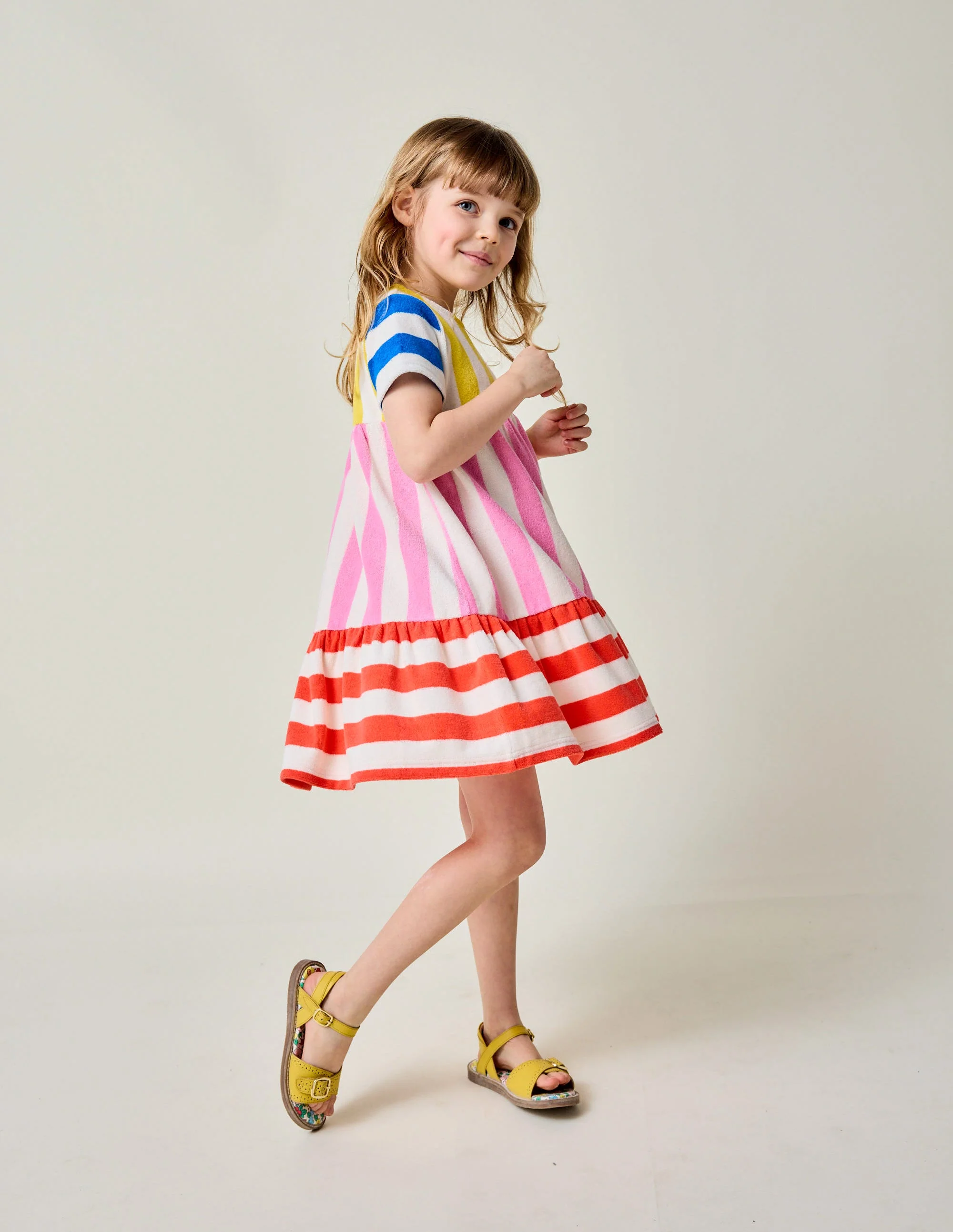 Ariel Twirly Towelling Dress-Hotchpotch Multi Stripe