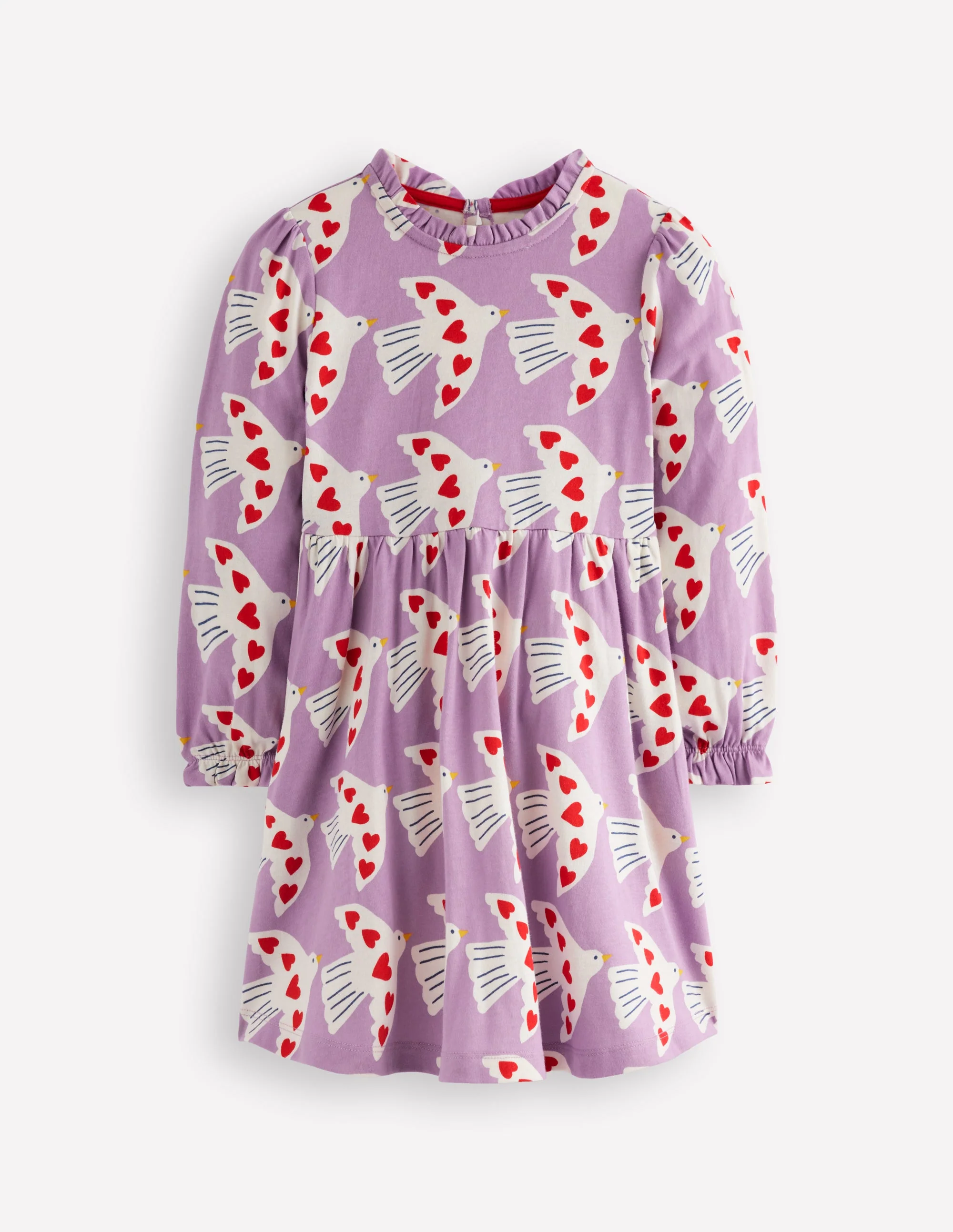 Blouson Sleeve Jersey Dress-Pale Pansy Love Birds - Image 4