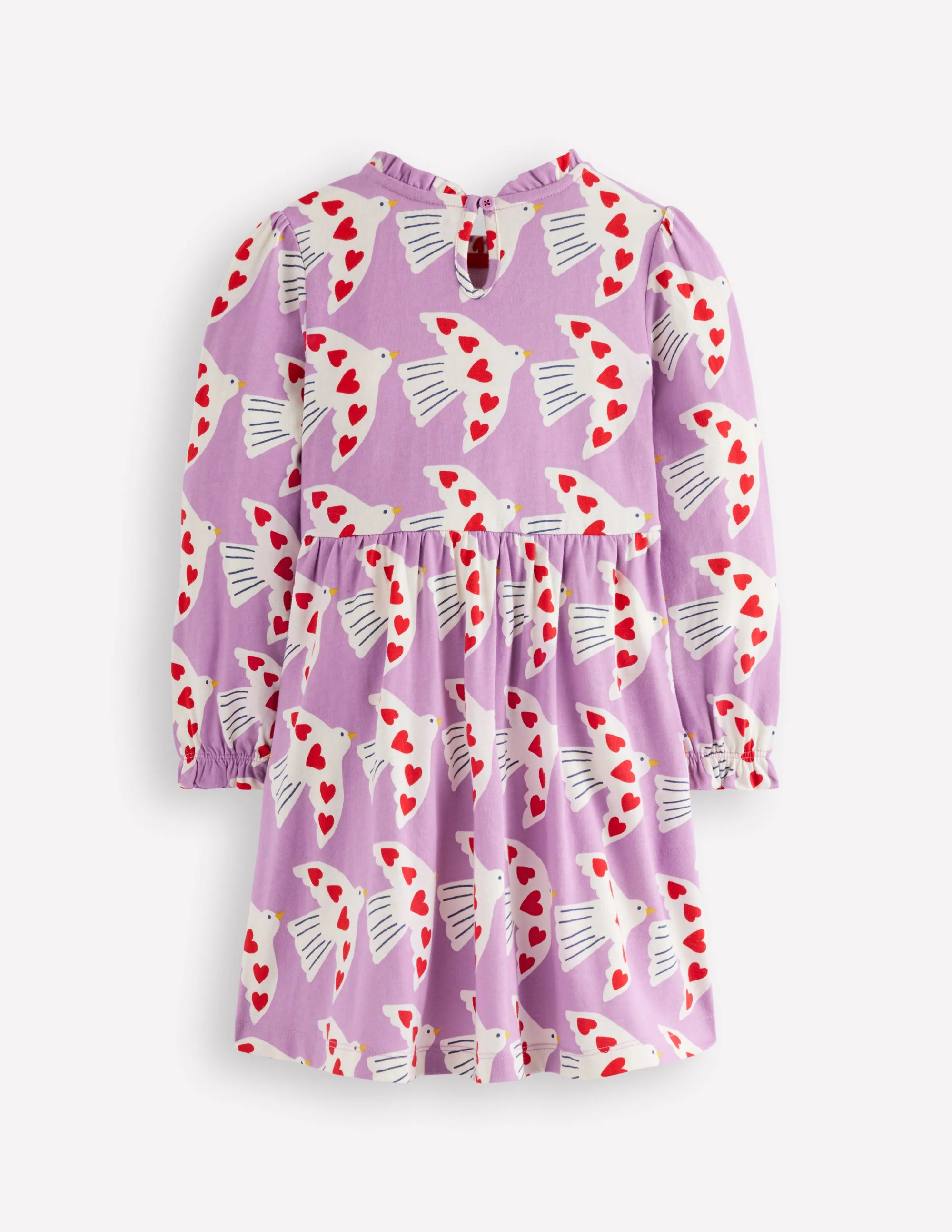 Blouson Sleeve Jersey Dress-Pale Pansy Love Birds - Image 5