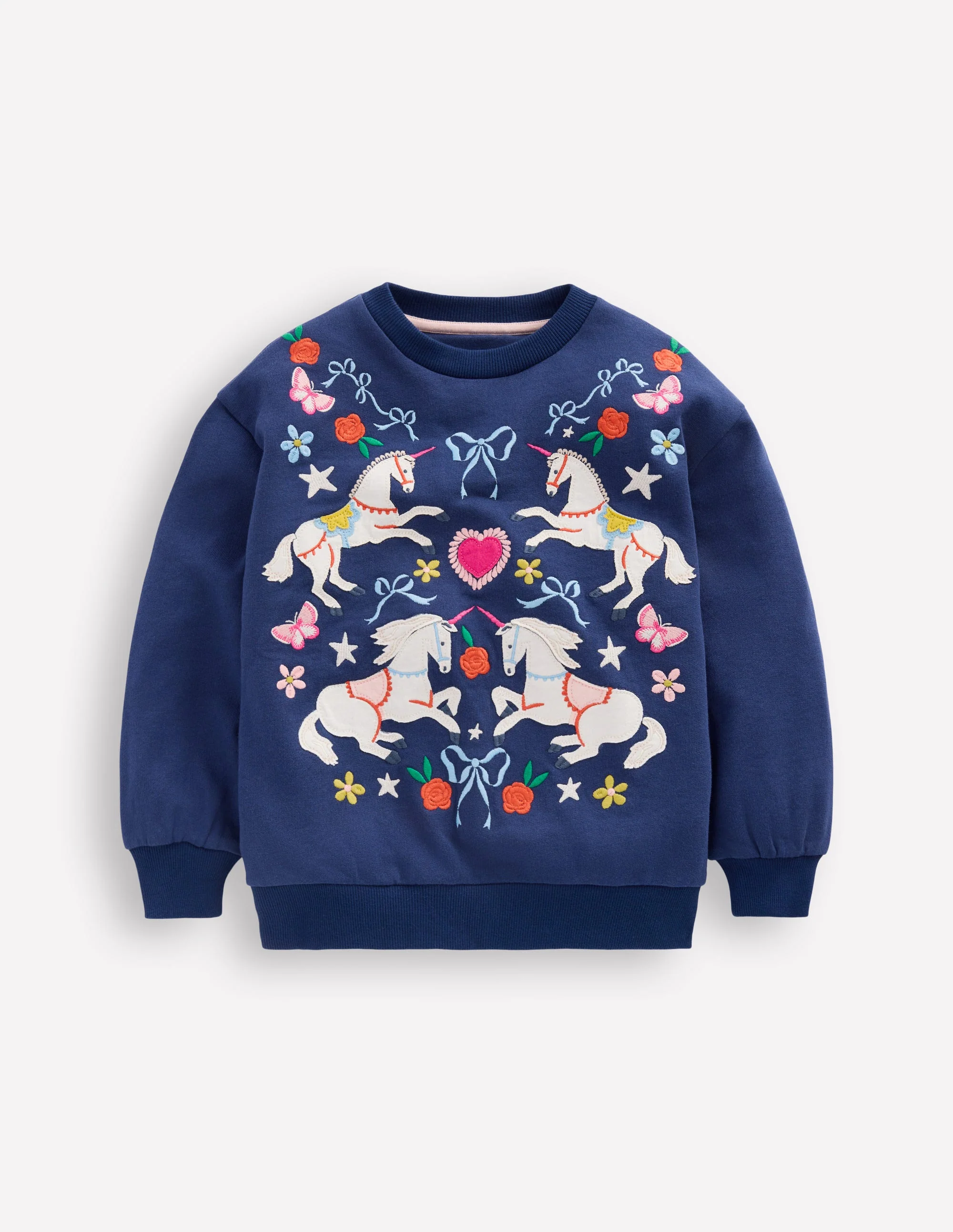 Bobbie Appliqué Sweatshirt-Navy Unicorns