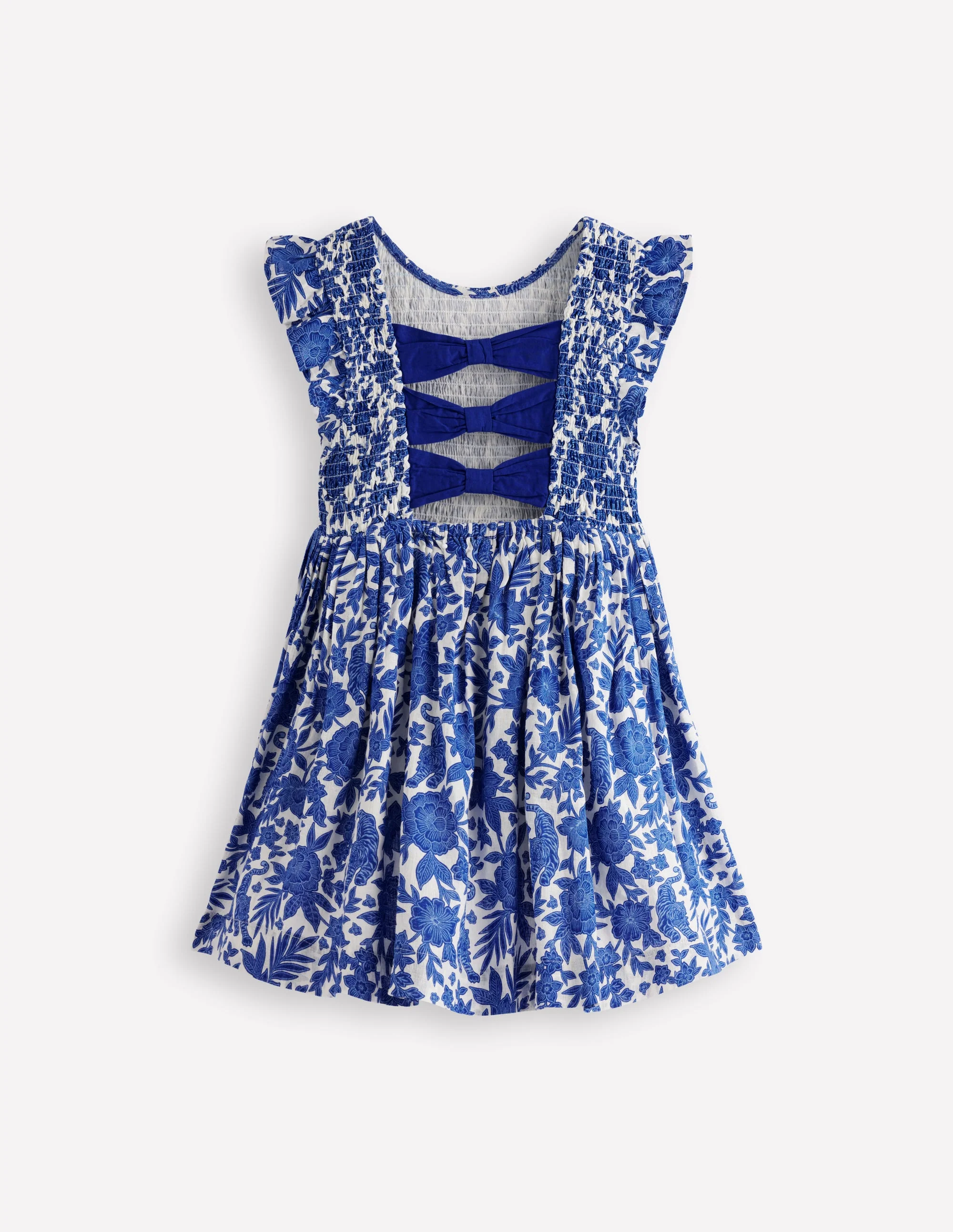 Bow Back Detail Dress-Bright Blue Jungle Woodblock - Image 3