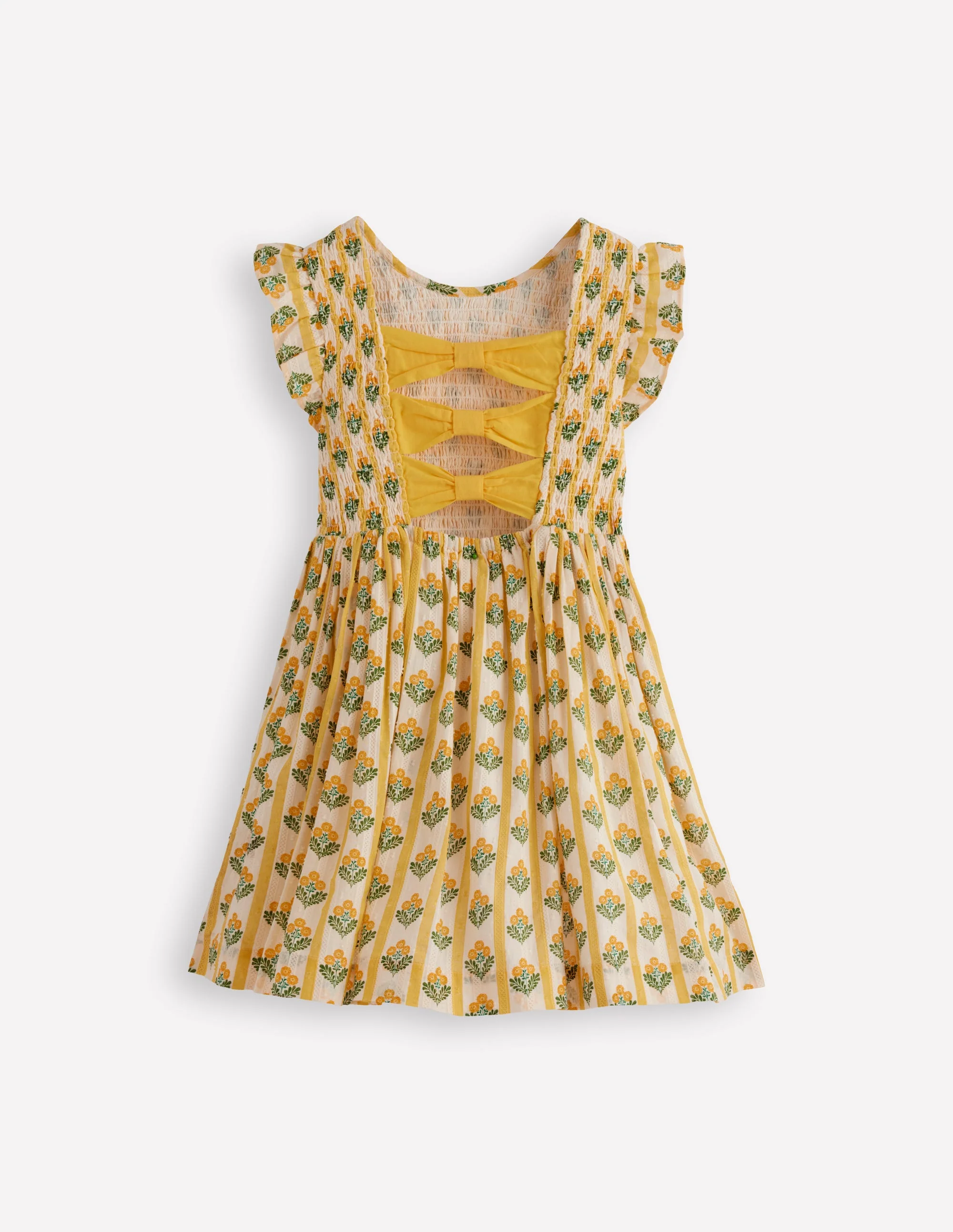Bow Back Detail Dress-Honeycomb Yellow Flower Stem - Image 3