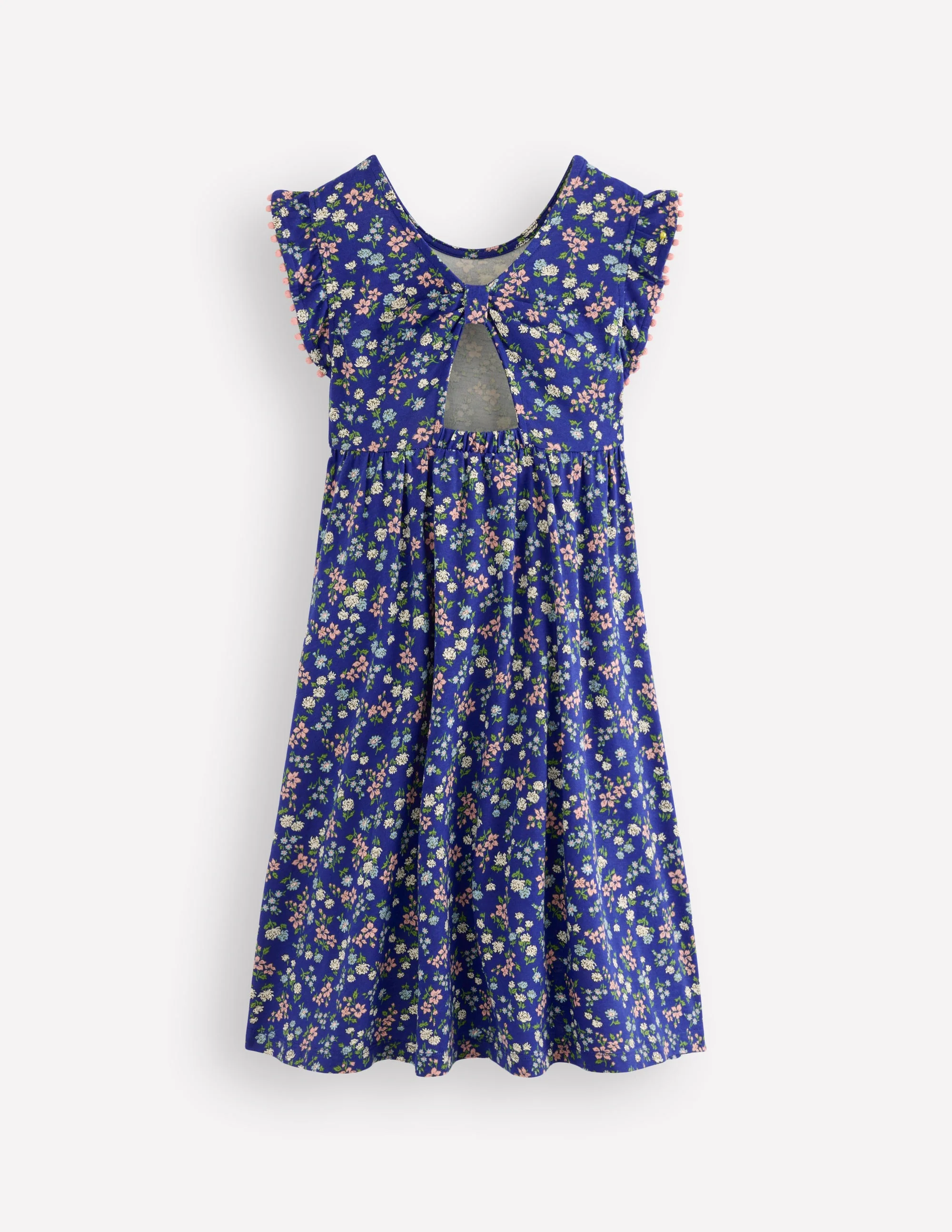Bow Back Jersey Dress-Blue Ditsy Floral - Image 2
