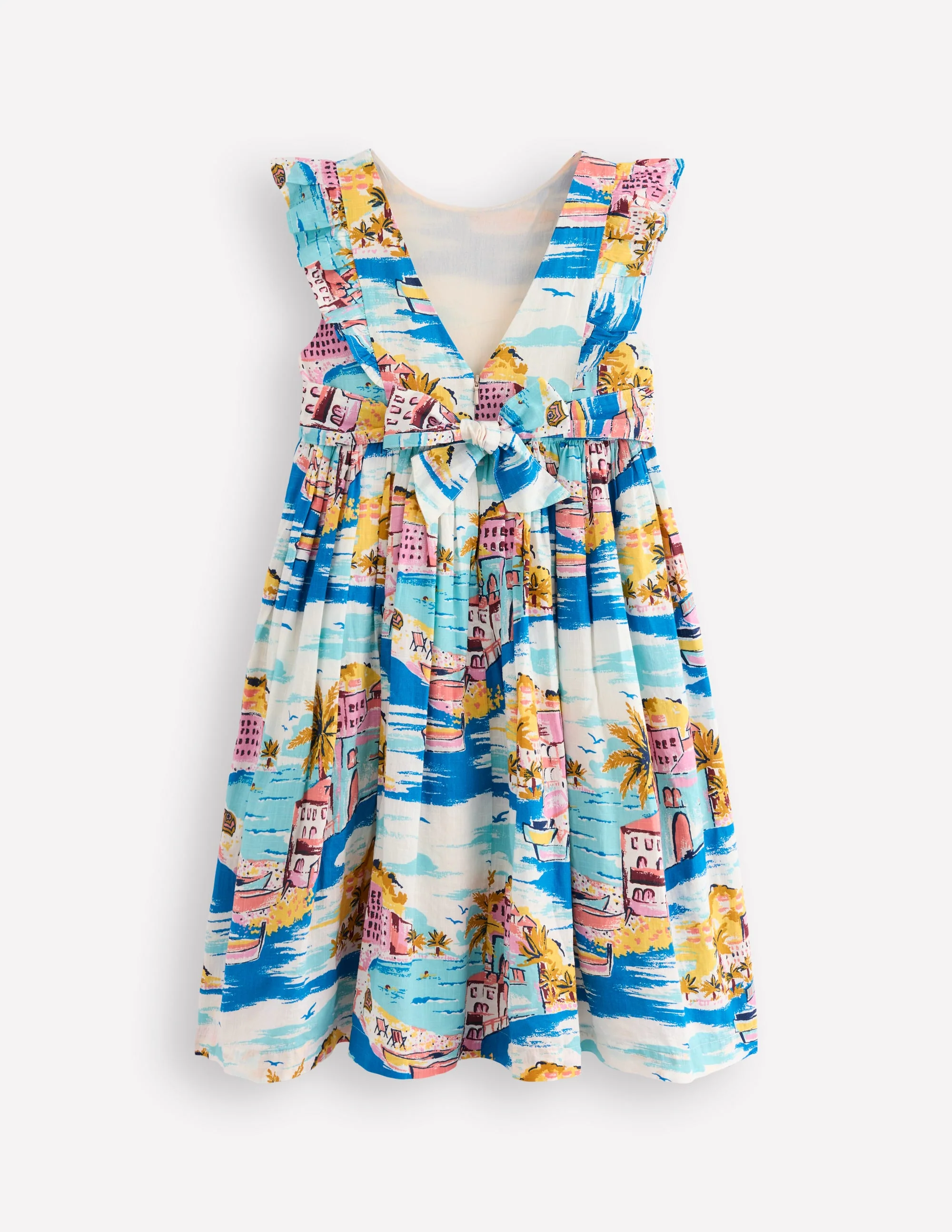 Bow Back Midi Dress-Multi Coastal Scene - Image 2
